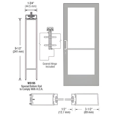CRL-U.S. Aluminum Clear Anodized 400 Series Medium Stile Active Leaf of Pair 3'0 x 7'0 Offset Hung with Geared Hinged Complete Door Std. Lock and 9-1/2" Bottom Rail
