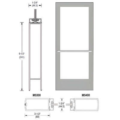 CRL-U.S. Aluminum Clear Anodized 400 Series Medium Stile Inactive Leaf of Pair 3'0 x 7'0 Center Hung for OHCC w/Standard Push Bars Complete Door Std. Lock & 9-1/2" Bottom Rail