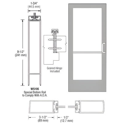 CRL-U.S. Aluminum Clear Anodized 400 Series Medium Stile Inactive Leaf of Pair 3'0 x 7'0 Offset Hung with Geared Hinged Complete Door Std. Lock and 9-1/2" Bottom Rail