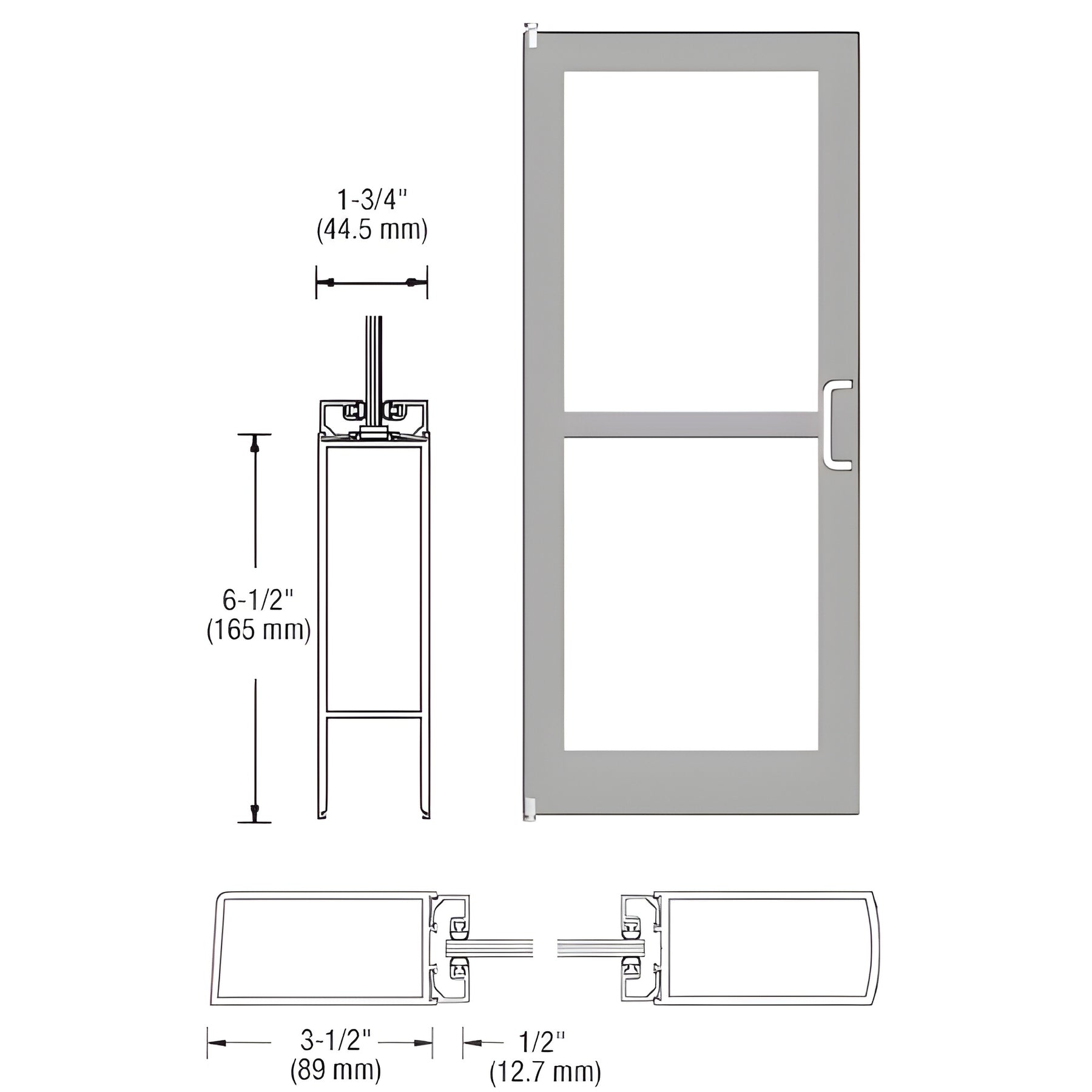 CRL-U.S. Aluminum Clear Anodized 400 Series Medium Stile Inactive Leaf of Pair 3'0 x 7'0 Offset Hung with Pivots for Surf Mount Closer Complete Panic Door with Std. Panic and Bottom Rail