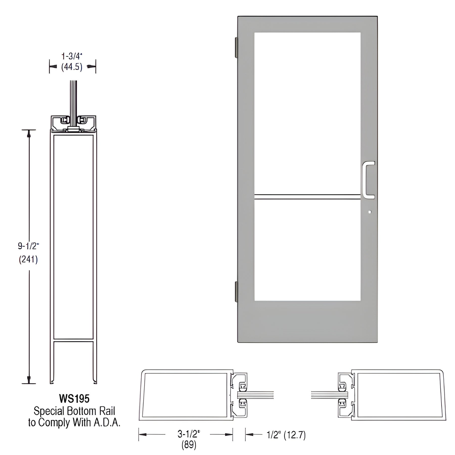 CRL-U.S. Aluminum Clear Anodized 400 Series Medium Stile (LHR) HLSO Single 3'0 x 7'0 Offset Hung with Butt Hinges for Surface Mount Closer Complete ADA Door(s) with Lock Indicator, Cyl Guard