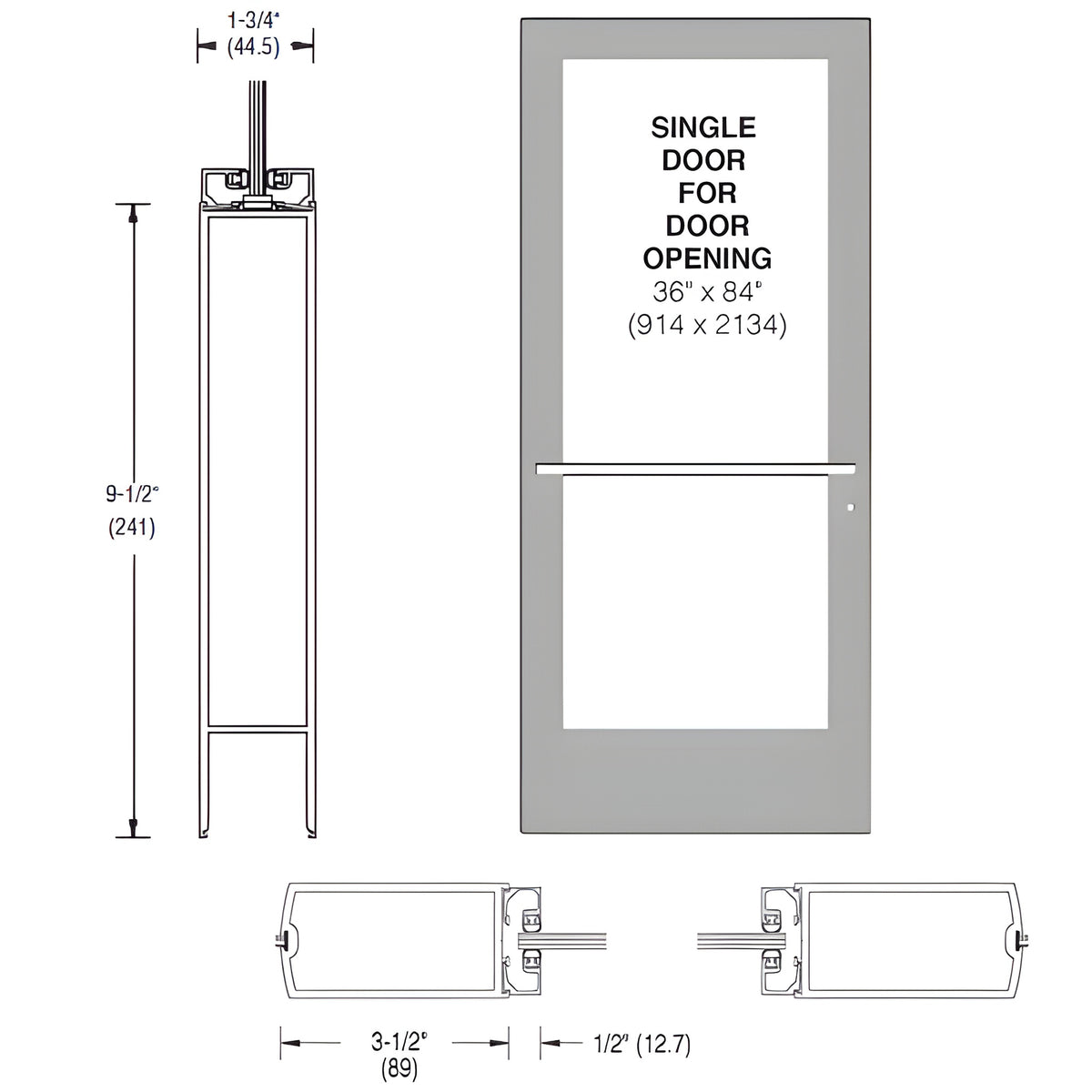 CRL-U.S. Aluminum Clear Anodized 400 Series Medium Stile (LHR) HLSO Single 3'0 x 7'0 Center Hung for OHCC w/Standard Push Bars Complete ADA Door(s) with Lock Indicator, Cyl Guard