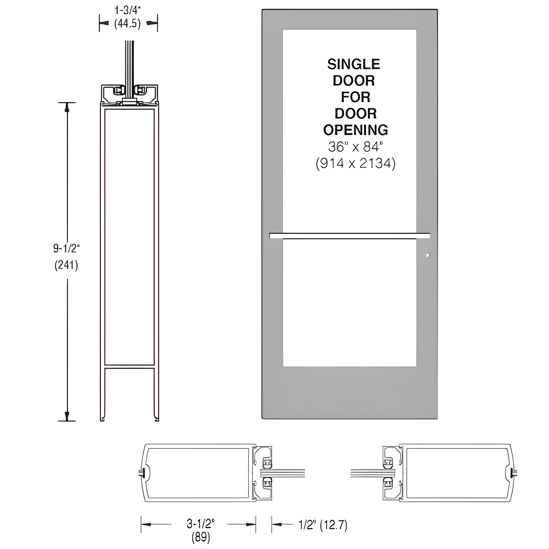 CRL-U.S. Aluminum Clear Anodized 400 Series Medium Stile (LHR) HLSO Single 3'0 x 7'0 Center Hung for OHCC w/Standard Push Bars Complete ADA Door(s) with Lock Indicator, Cyl Guard