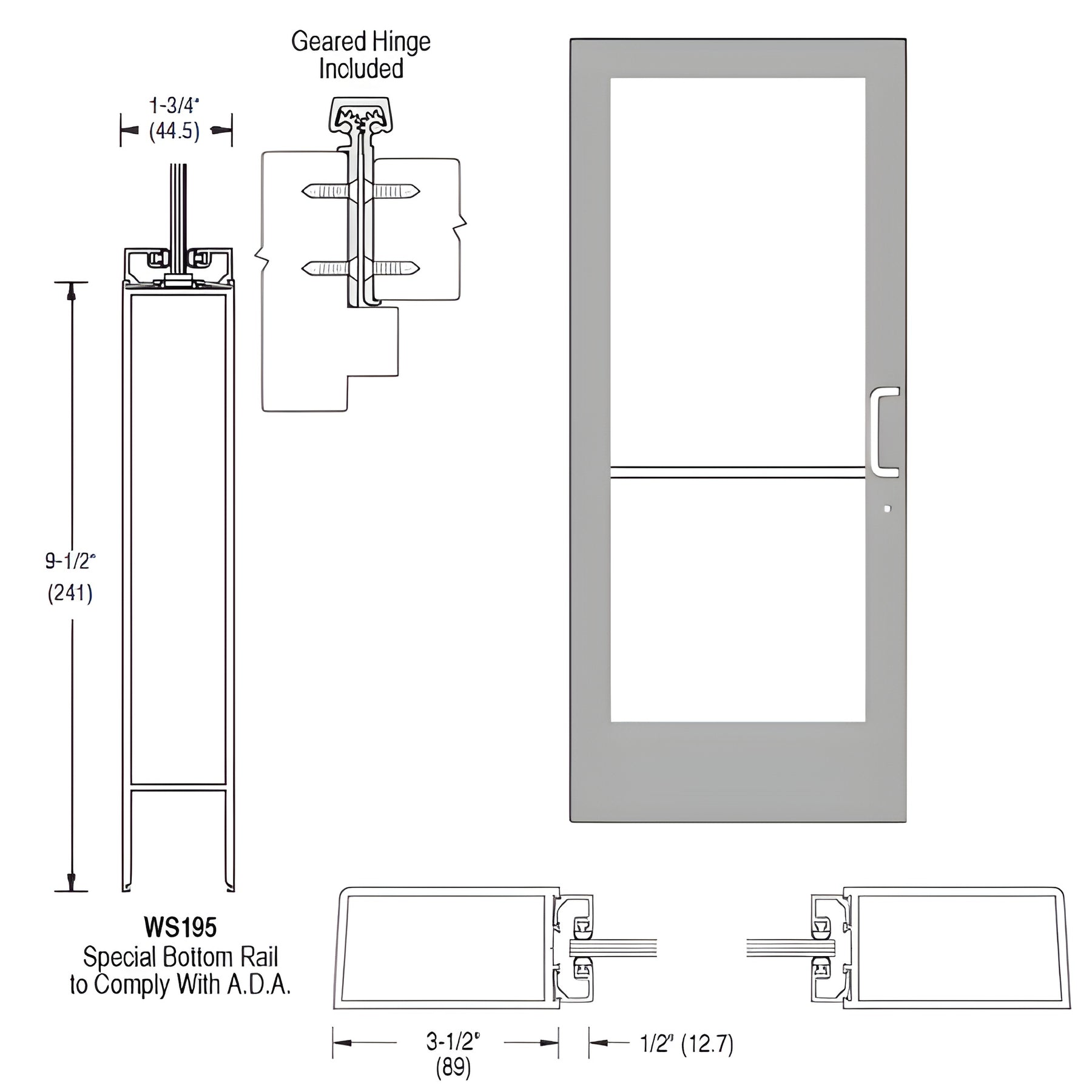 CRL-U.S. Aluminum Clear Anodized 400 Series Medium Stile (LHR) HLSO Single 3'0 x 7'0 Offset Hung with Geared Hinged Complete ADA Door(s) with Lock Indicator, Cyl Guard