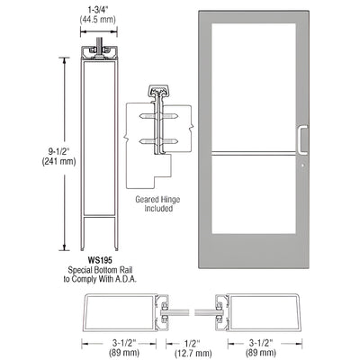 CRL-U.S. Aluminum Clear Anodized 400 Series Medium Stile (LHR) HLSO Single 3'0 x 7'0 Offset Hung with Geared Hinged Complete Door Std. Lock & 9-1/2" Bottom Rail