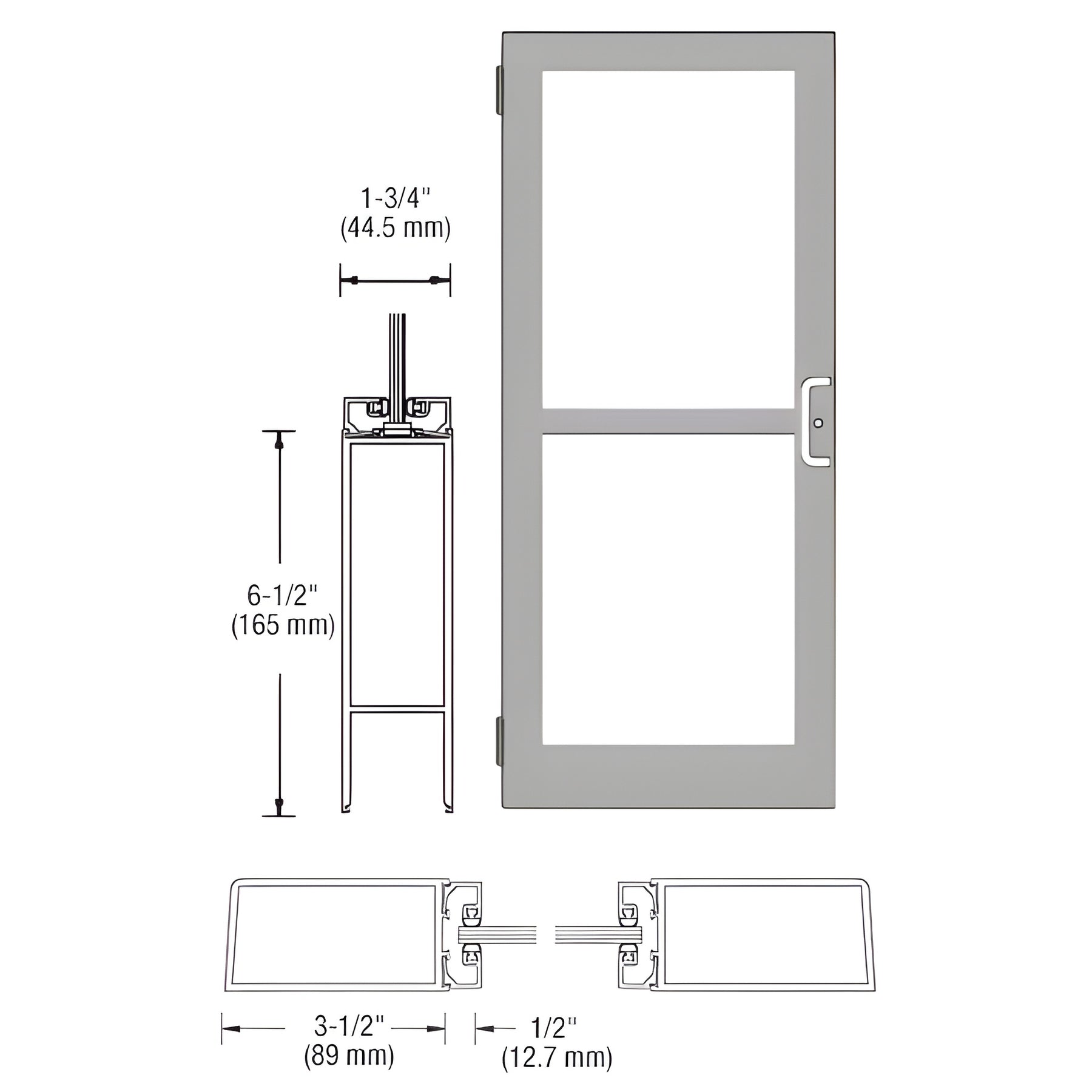 CRL-U.S. Aluminum Clear Anodized 400 Series Medium Stile (LHR) HLSO Single 3'0 x 7'0 Offset Hung with Butt Hinges for Surf Mount Closer Complete Panic Door with Std. Panic and Bottom Rail