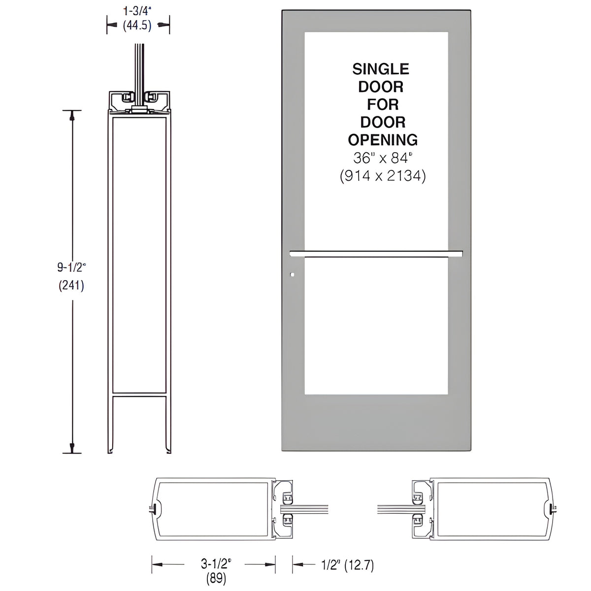 CRL-U.S. Aluminum Clear Anodized 400 Series Medium Stile (RHR) HRSO Single 3'0 x 7'0 Center Hung for OHCC w/Standard Push Bars Complete ADA Door(s) with Lock Indicator, Cyl Guard