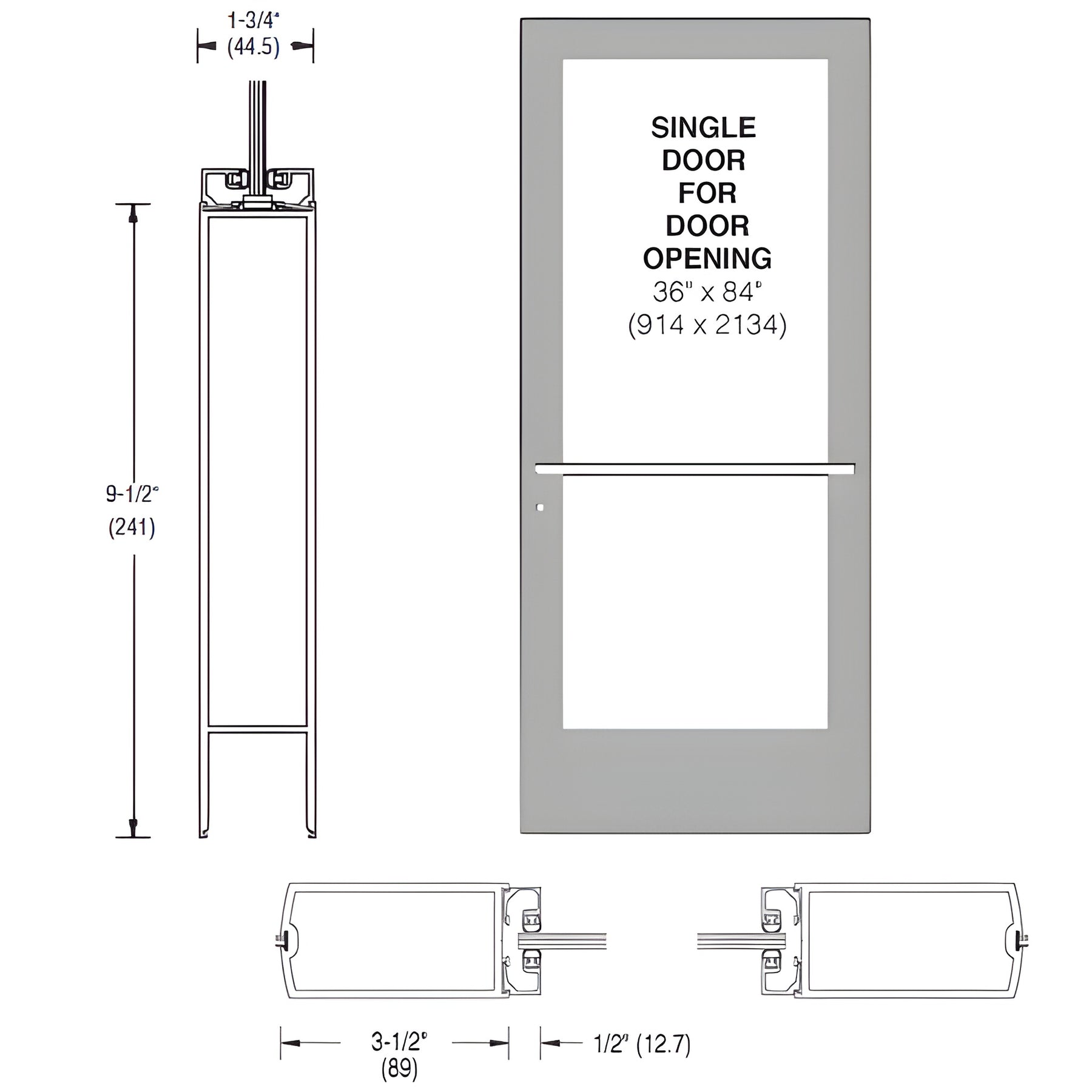 CRL-U.S. Aluminum Clear Anodized 400 Series Medium Stile (RHR) HRSO Single 3'0 x 7'0 Center Hung for OHCC w/Standard Push Bars Complete ADA Door(s) with Lock Indicator, Cyl Guard