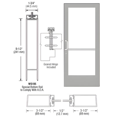 CRL-U.S. Aluminum Clear Anodized 400 Series Medium Stile (RHR) HRSO Single 3'0 x 7'0 Offset Hung with Geared Hinged Complete Door Std. Lock & 9-1/2" Bottom Rail