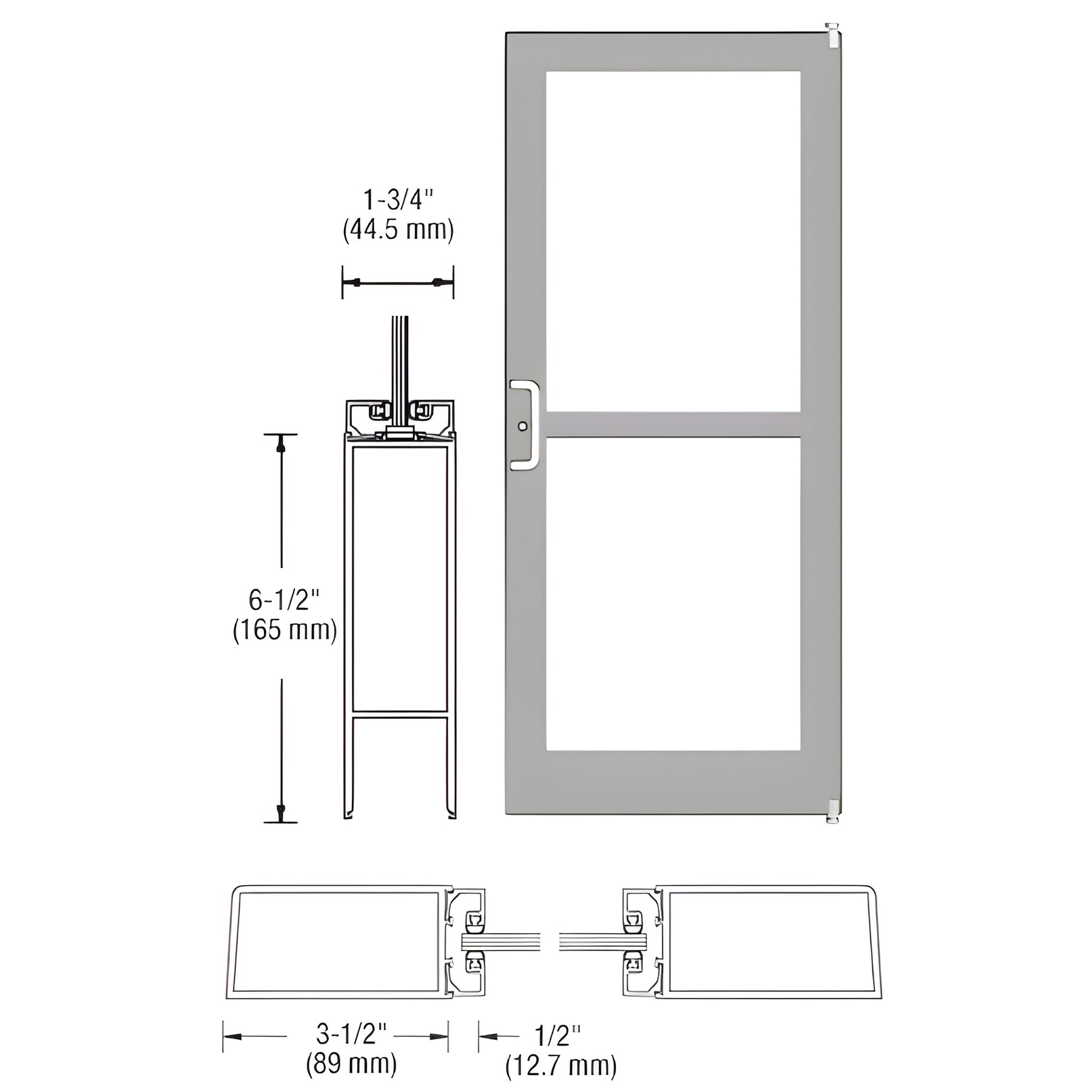 CRL-U.S. Aluminum Clear Anodized 400 Series Medium Stile (RHR) HRSO Single 3'0 x 7'0 Offset Hung with Pivots for Surf Mount Closer Complete Panic Door with Std. Panic and Bottom Rail