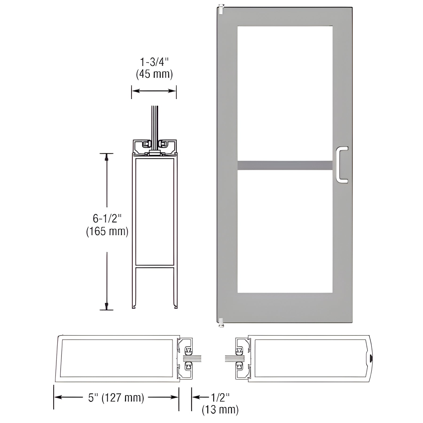 CRL-U.S. Aluminum Clear Anodized 550 Series Wide Stile Inactive Leaf of Pair 3'0 x 7'0 Offset Hung with Pivots for Surf Mount Closer Complete Panic Door with Std. Panic and Bottom Rail