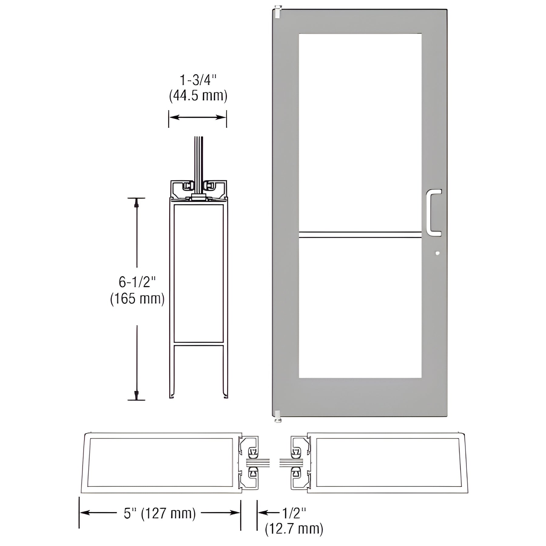 CRL-U.S. Aluminum Clear Anodized 550 Series Wide Stile (LHR) HLSO Single 3'0 x 7'0 Offset Hung with Pivots for Surf Mount Closer Complete Door Std. MS Lock & Bottom Rail
