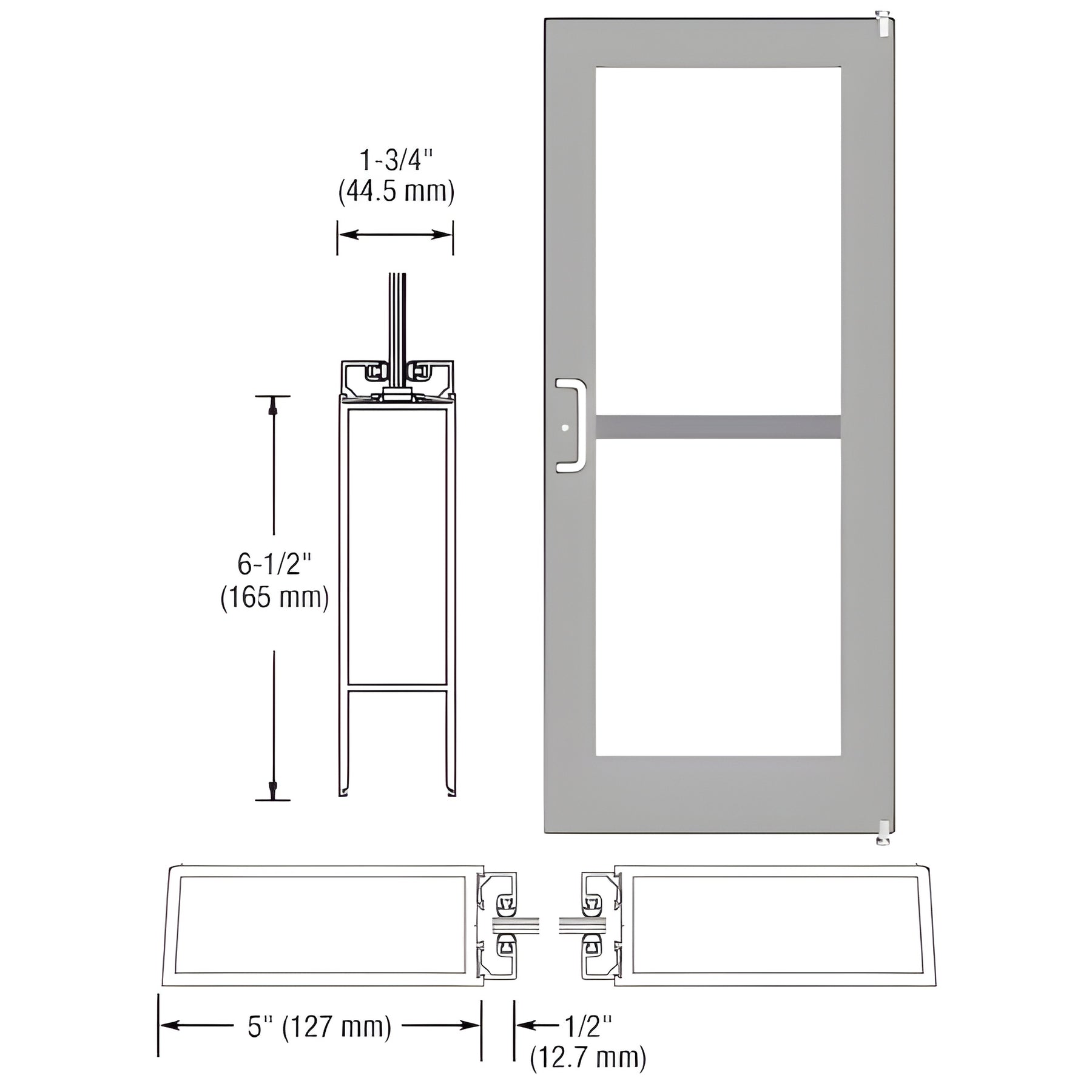 CRL-U.S. Aluminum Clear Anodized 550 Series Wide Stile (RHR) HRSO Single 3'0 x 7'0 Offset Hung with Pivots for Surf Mount Closer Complete Panic Door with Std. Panic and Bottom Rail