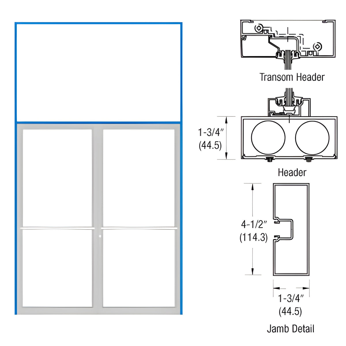 CRL-U.S. Aluminum Clear Anodized 75-1/2" x 126" Blank 450 Transom Double Door Frame