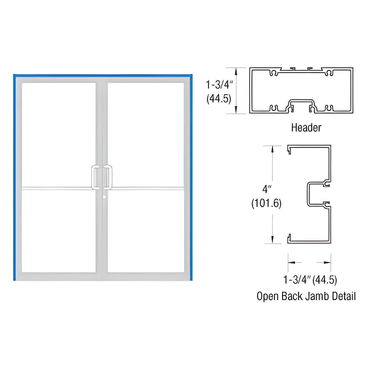 CRL-U.S. Aluminum Clear Anodized 75-1/2" x 85-3/4" 400 Series Single Acting Up and Over Double Door Frame