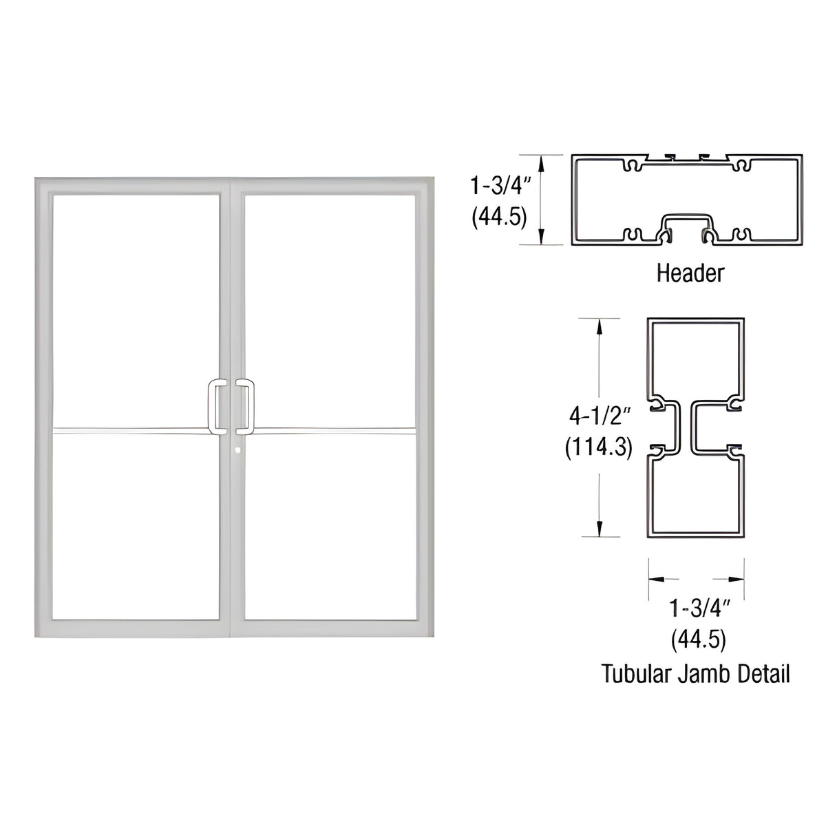 CRL-U.S. Aluminum Clear Anodized 75-1/2" x 85-3/4" 450 Series Tubular Offset Pivot Up and Over Frame Complete (2F)