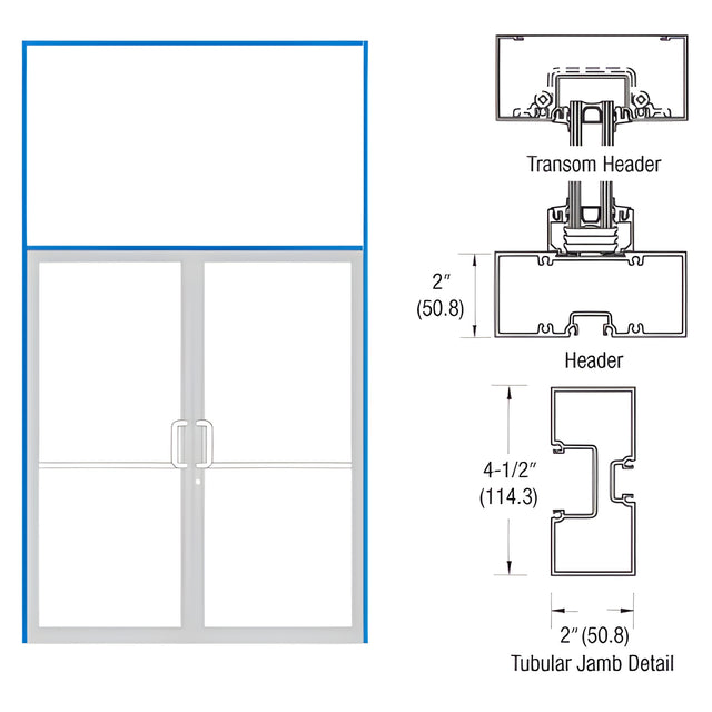 CRL-U.S. Aluminum Clear Anodized 76" x 126" 451 Series Transom Double Door Frame for Offset Pivot Using Surface Mount Closer