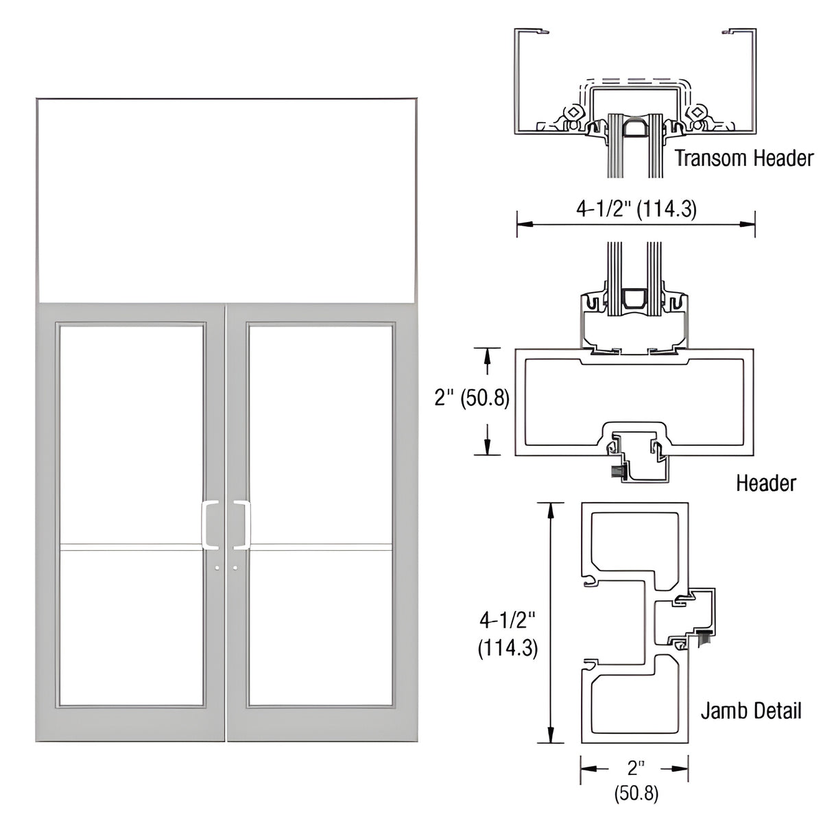 CRL-U.S. Aluminum Clear Anodized 76" x 126" Series DF800 Tubular Butt Hinge Transom Frame Complete (2FT)