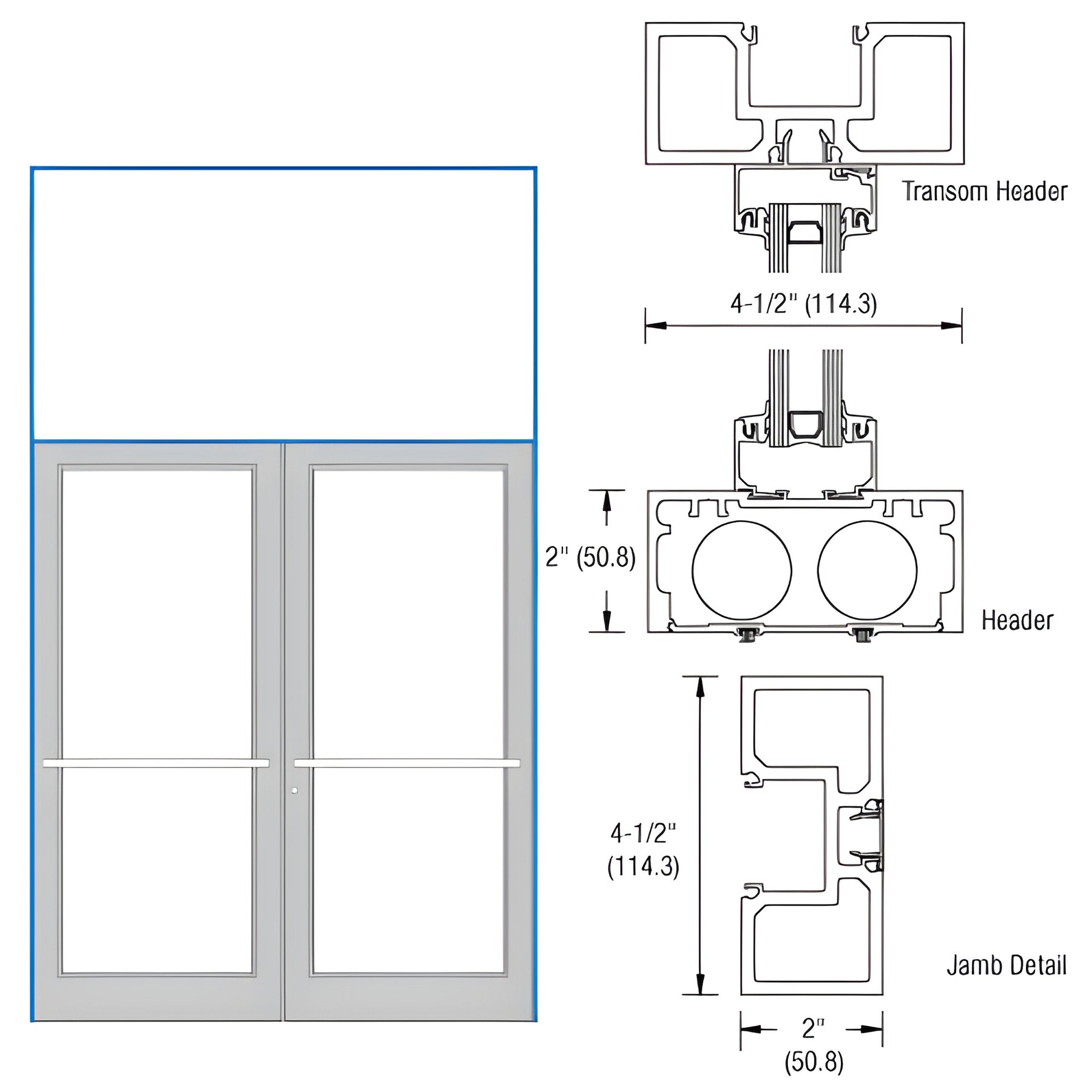CRL-U.S. Aluminum Clear Anodized 76" x 126" Series DF800 Tubular Center Hung Transom Frame Complete (2FT)