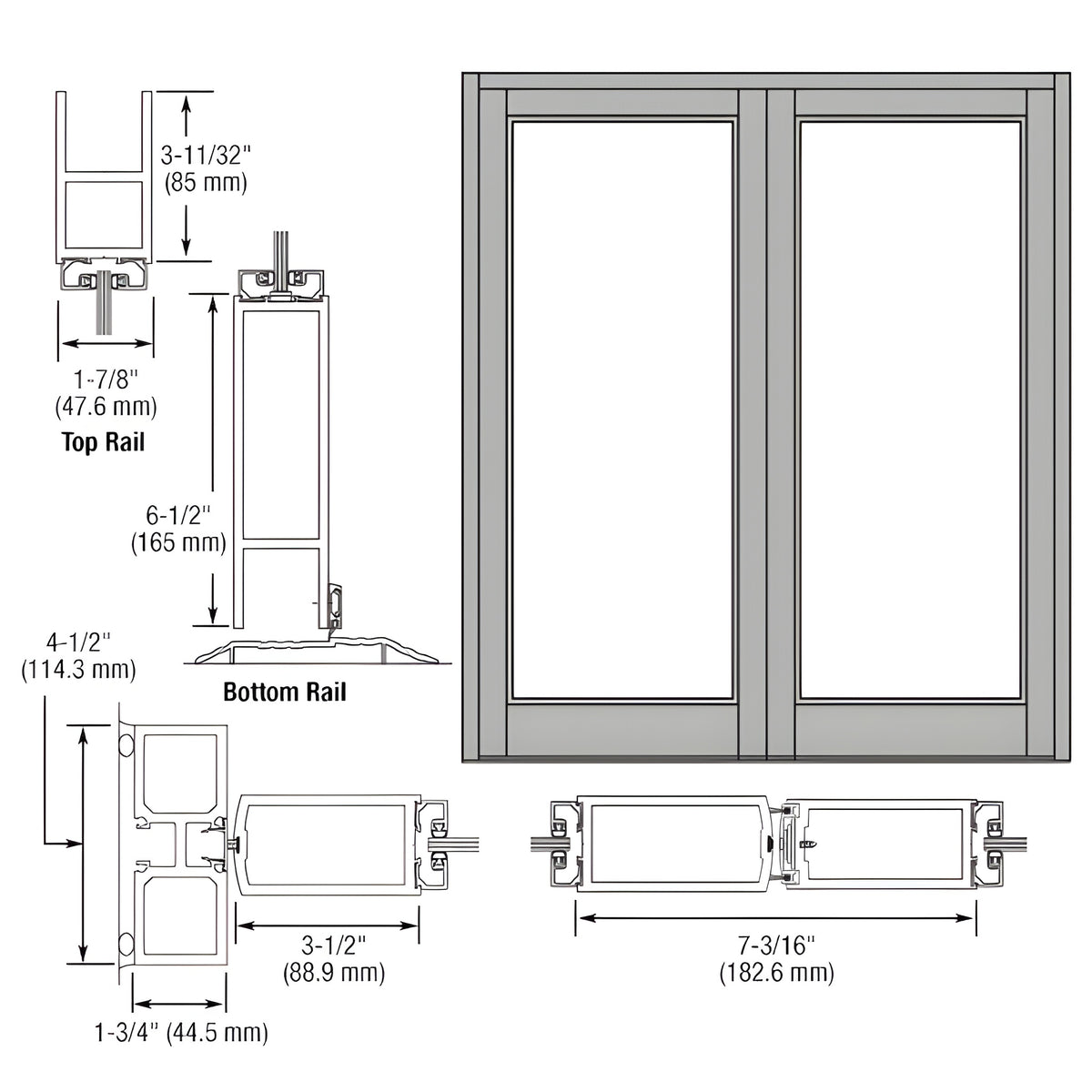 CRL-U.S. Aluminum Clear Anodized Blank Pair Series 800 Durafront Medium Stile Center Hung Entrance Doors- No Prep