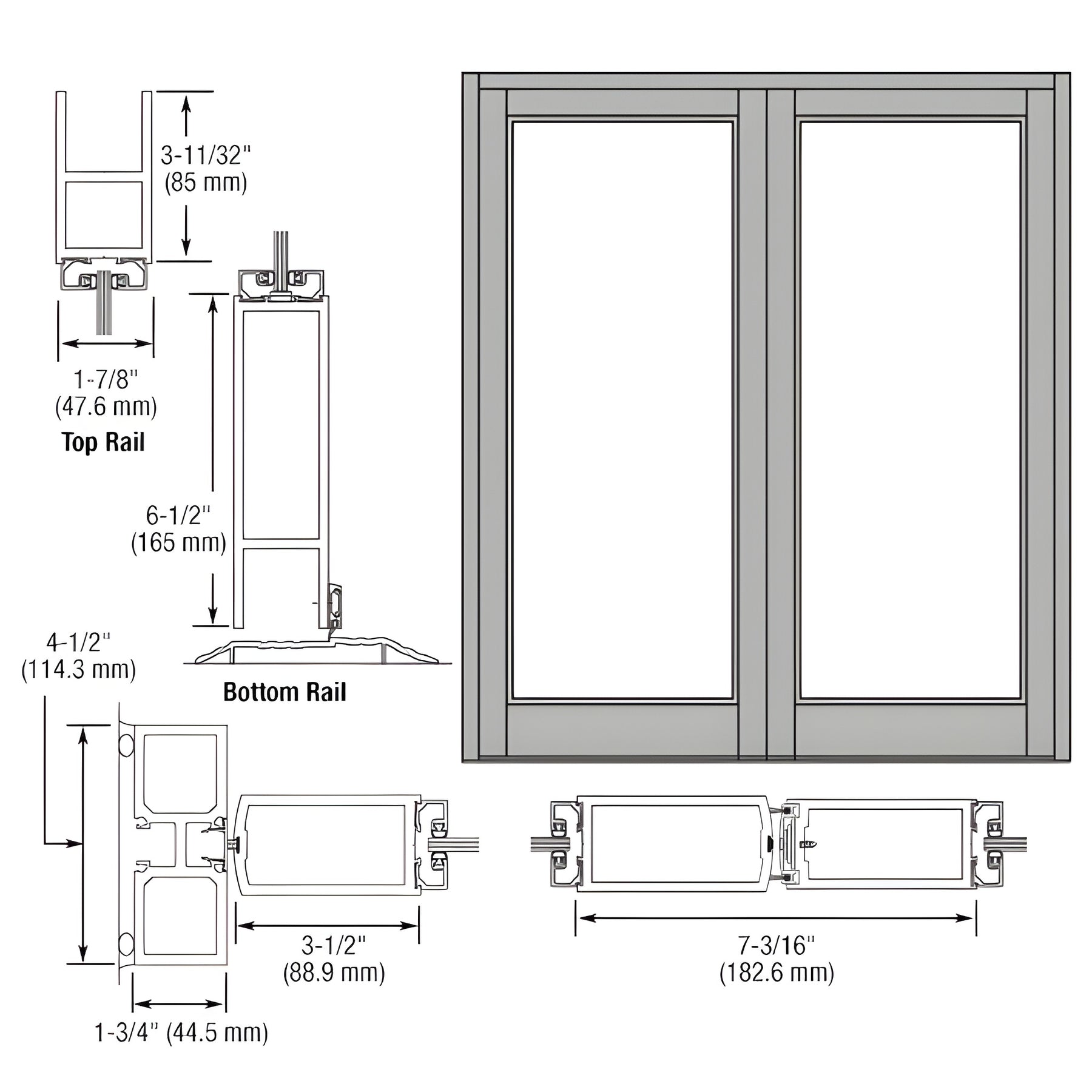 CRL-U.S. Aluminum Clear Anodized Blank Pair Series 800 Durafront Medium Stile Center Hung Entrance Doors- No Prep