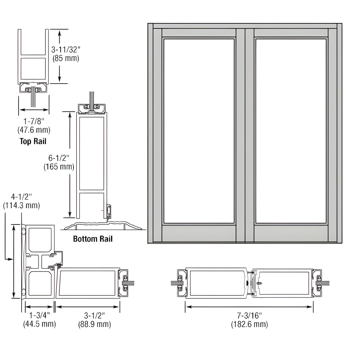 CRL-U.S. Aluminum Clear Anodized Blank Pair Series 800 Durafront Medium Stile Offset Hung Entrance Doors- No Prep