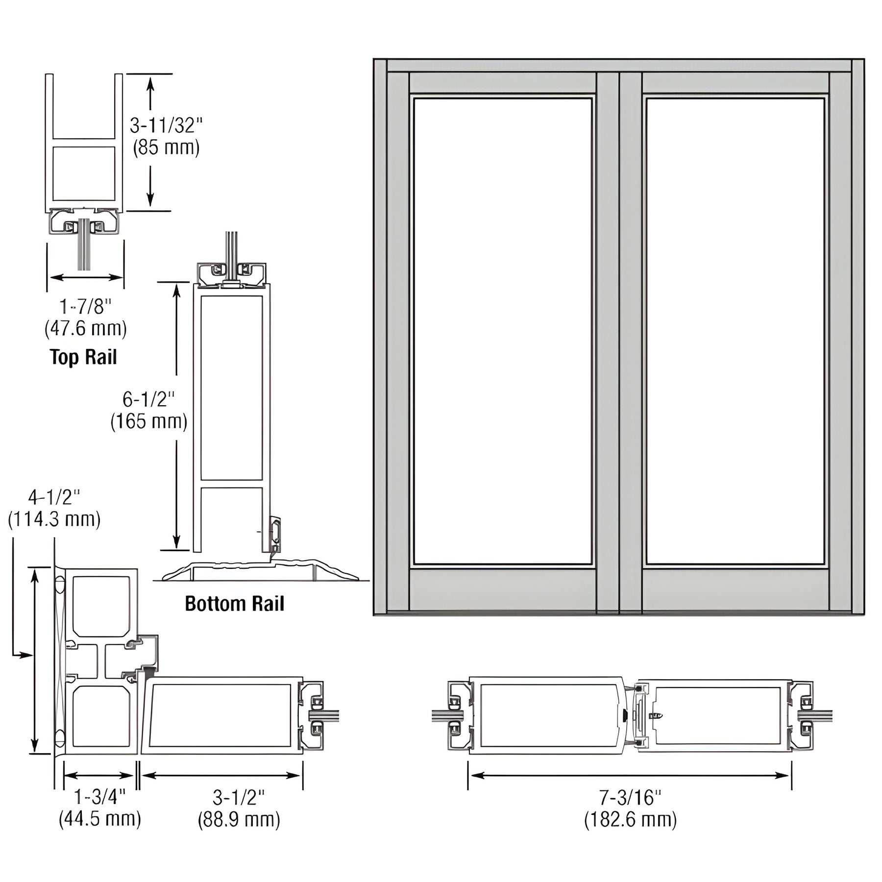 CRL-U.S. Aluminum Clear Anodized Blank Pair Series 800 Durafront Medium Stile Offset Hung Entrance Doors- No Prep
