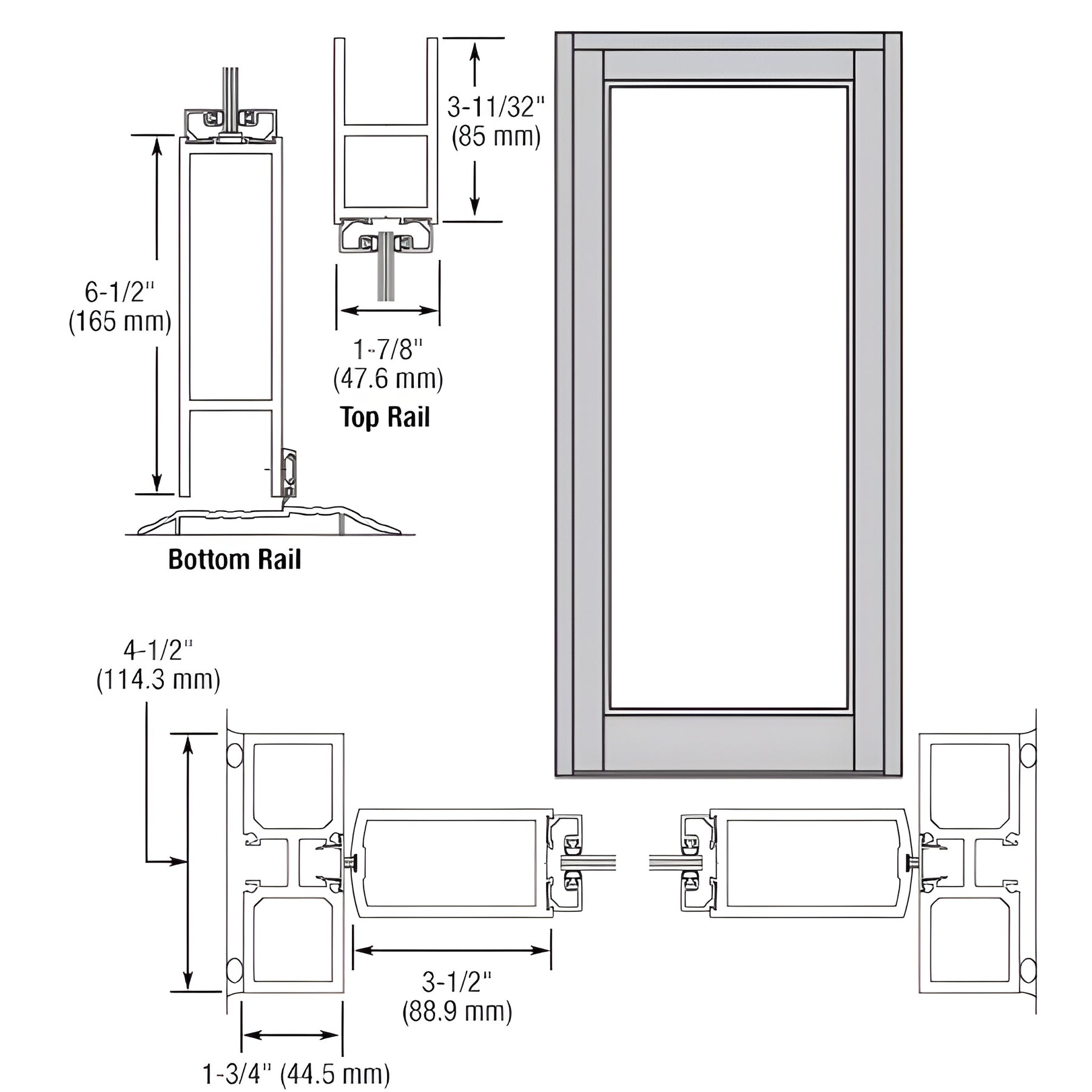CRL-U.S. Aluminum Clear Anodized Blank Single Series 800 Durafront Medium Stile Center Hung Entrance Door- No Prep
