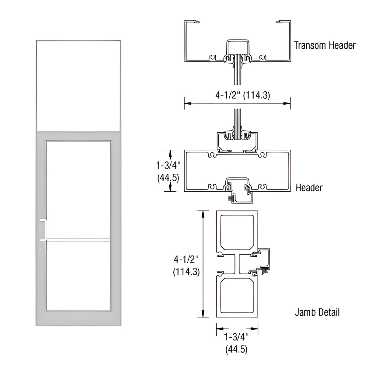 CRL-U.S. Aluminum Clear Anodized Class 1 39-1/2" x 126" Series DF800 Tubular Offset Pivot Transom Frame Complete (1FT)