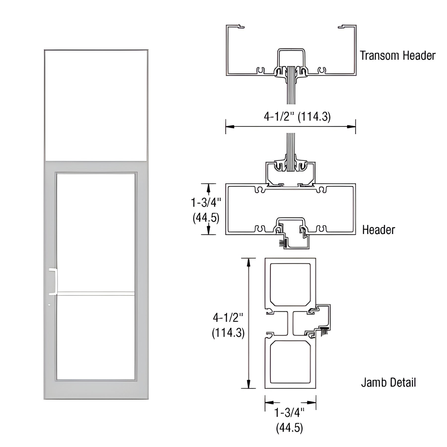CRL-U.S. Aluminum Clear Anodized Class 1 39-1/2" x 126" Series DF800 Tubular Butt Hinge Transom Frame Complete (1FT)