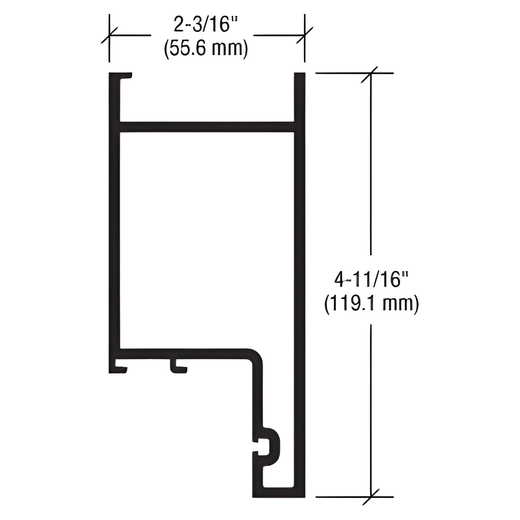 CRL-U.S. Aluminum Clear Anodized Class 1 4-11/16" Top Rail for 9/16" Glass - 21'