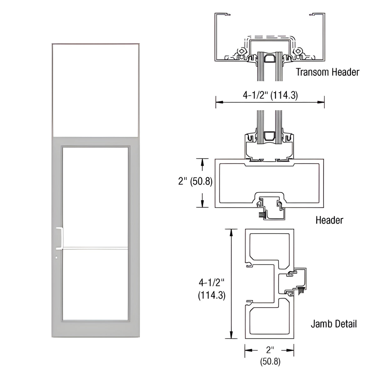 CRL-U.S. Aluminum Clear Anodized Class 1 40" x 126" Series DF800 Tubular Offset Hung Transom Frame Blank (1FT)