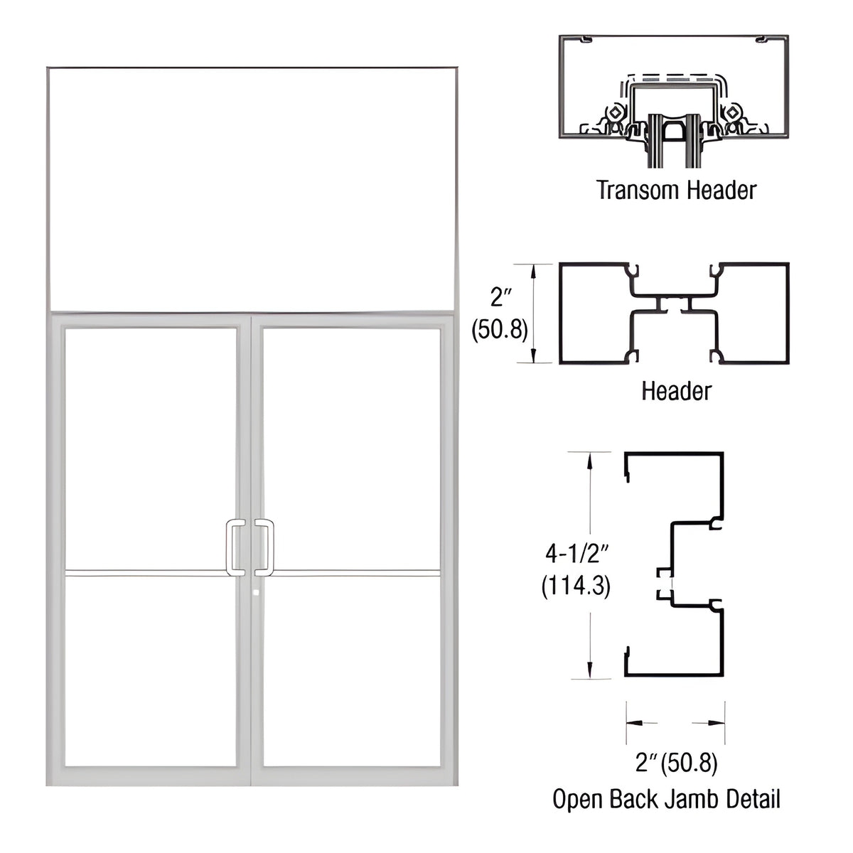 CRL-U.S. Aluminum Clear Anodized Class 1 74" x 126" Series IT451 Open Back Butt Hinge Transom Frame Complete (2FT)