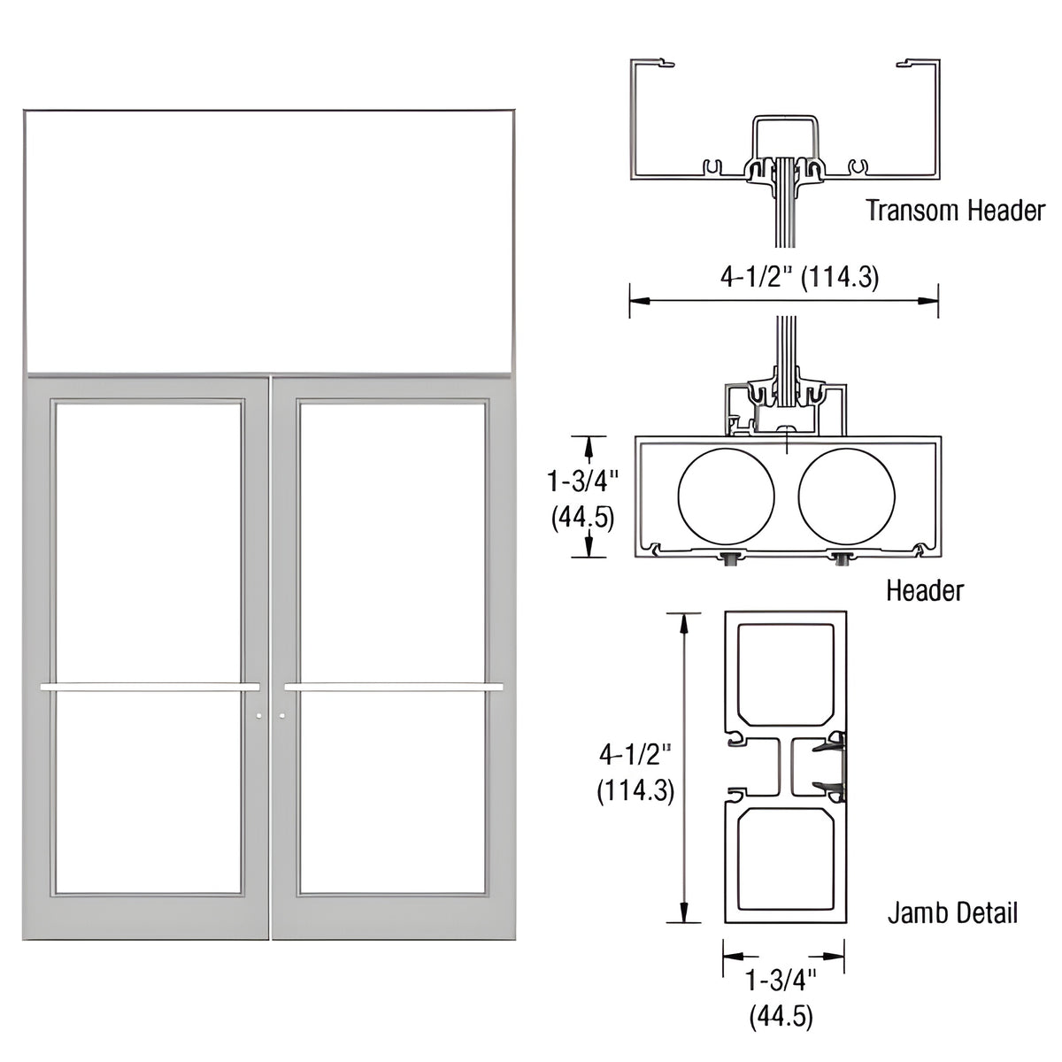 CRL-U.S. Aluminum Clear Anodized Class 1 75-1/2" x 126" Series DF800 Tubular Center Hung Transom Frame Complete (2FT)