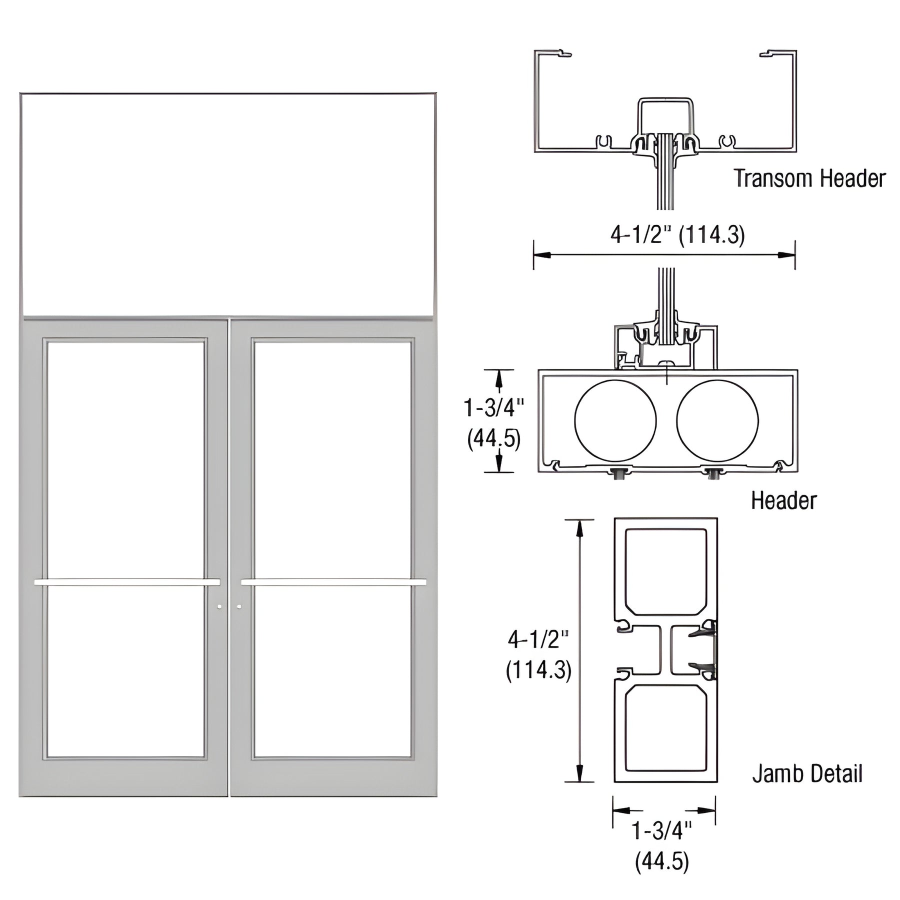 CRL-U.S. Aluminum Clear Anodized Class 1 75-1/2" x 126" Series DF800 Tubular Center Hung Transom Frame Complete (2FT)