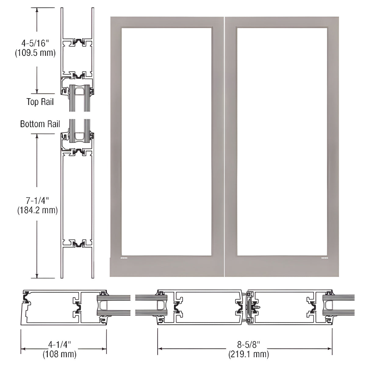CRL-U.S. Aluminum Clear Anodized Class 1 Custom Blank Pair Series 400T Thermal Medium Stile Offset Hung Entrance Doors - No Prep