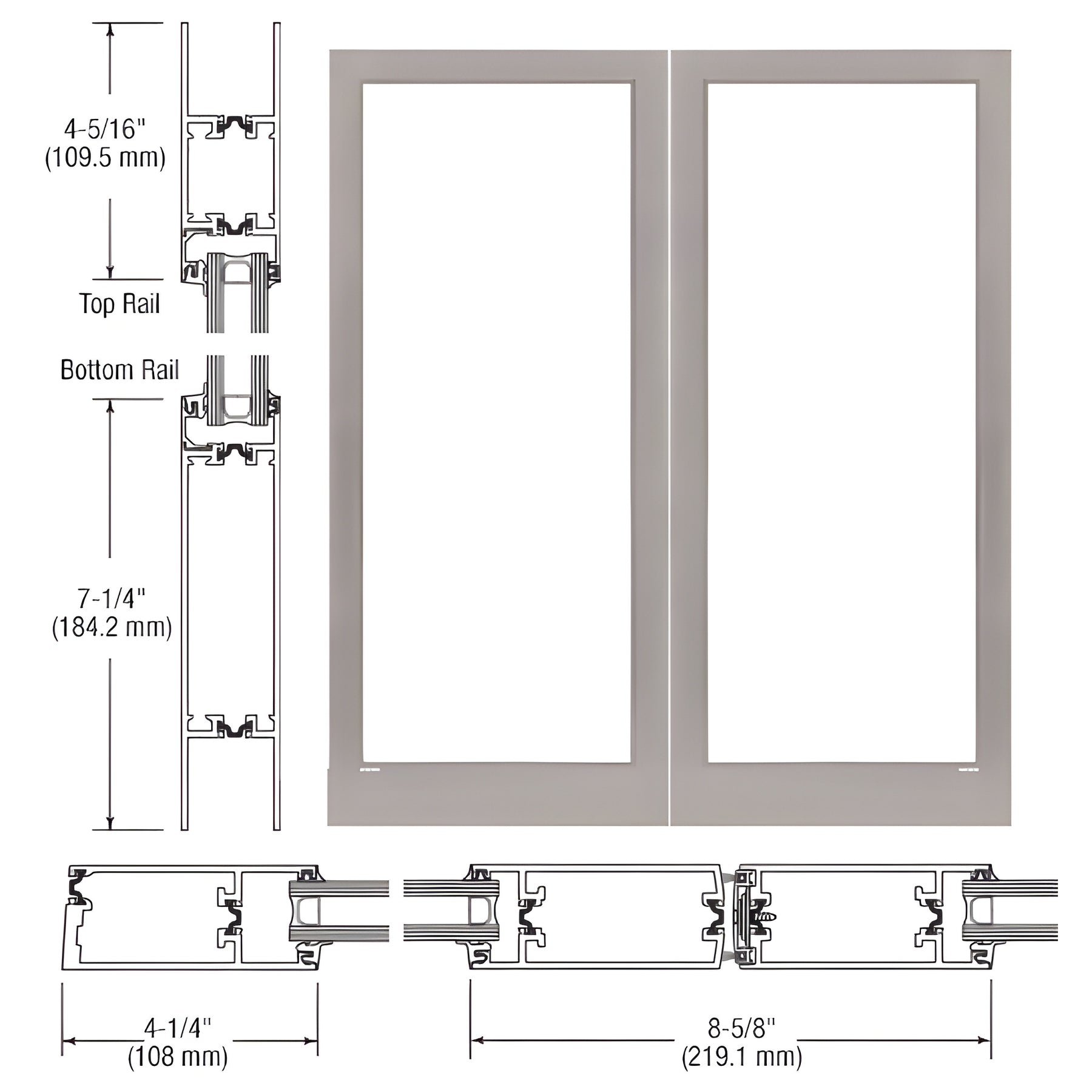 CRL-U.S. Aluminum Clear Anodized Class 1 Custom Blank Pair Series 400T Thermal Medium Stile Offset Hung Entrance Doors - No Prep