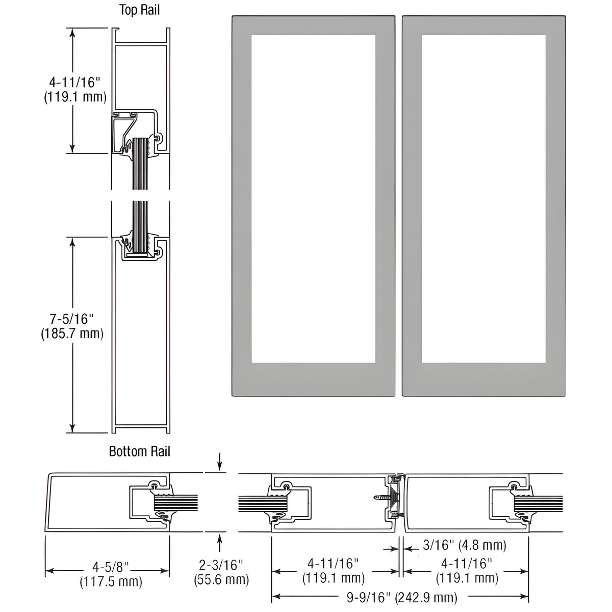 CRL-U.S. Aluminum Clear Anodized Class 1 Custom Blank Pair of Doors Series 400 Medium Stile Offset Hung-No Prep