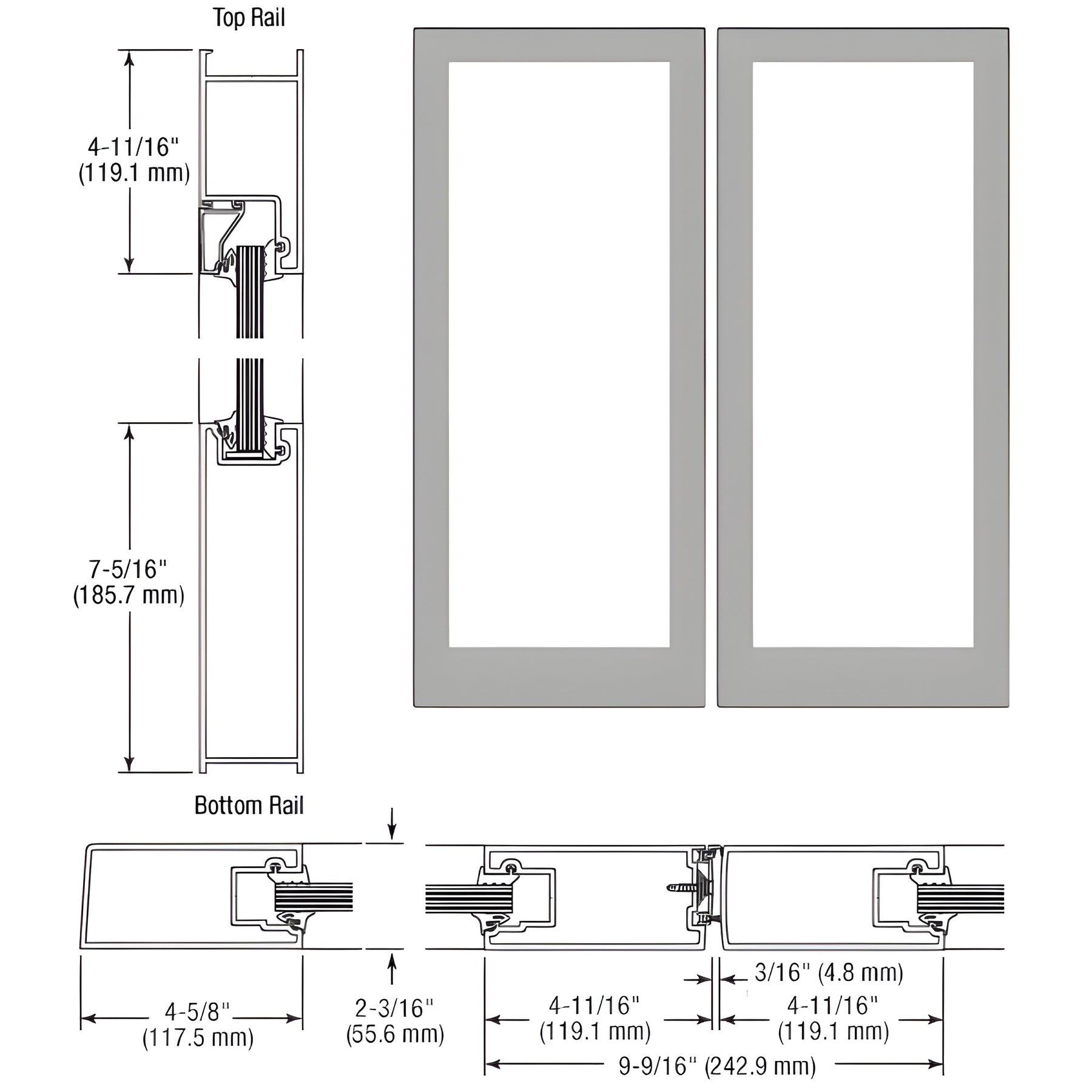 CRL-U.S. Aluminum Clear Anodized Class 1 Custom Blank Pair of Doors Series 400 Medium Stile Offset Hung-No Prep