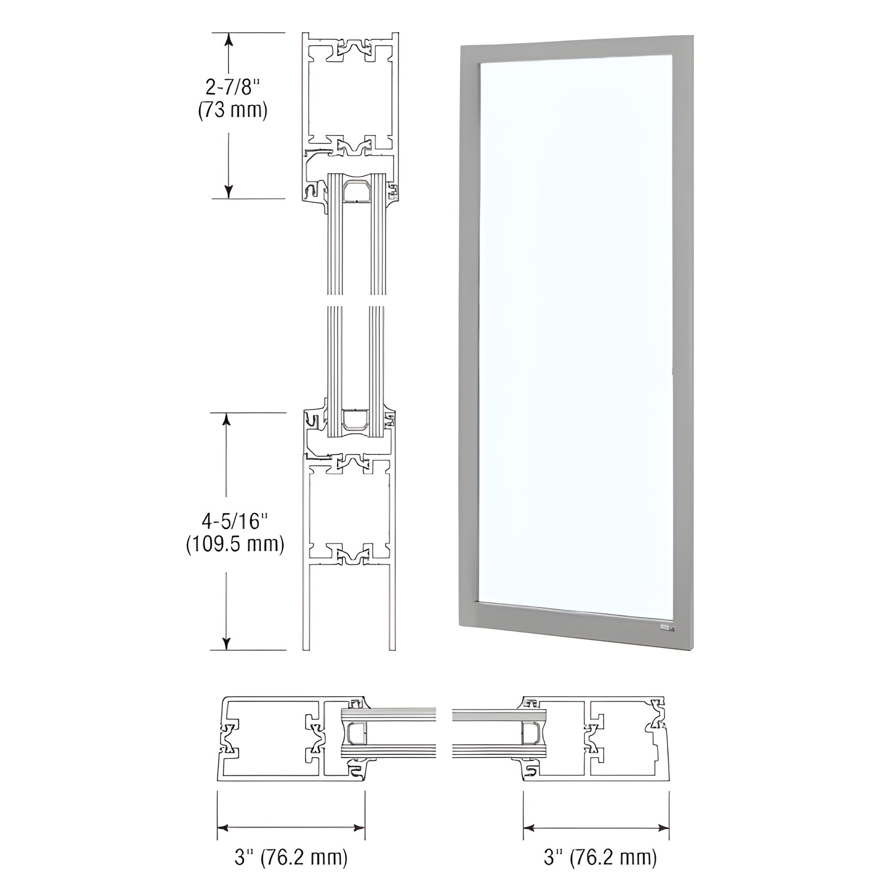 CRL-U.S. Aluminum Clear Anodized Class 1 Custom Blank Single Series 250T Narrow Stile Offset Hung Thermal Entrance Door - No Prep