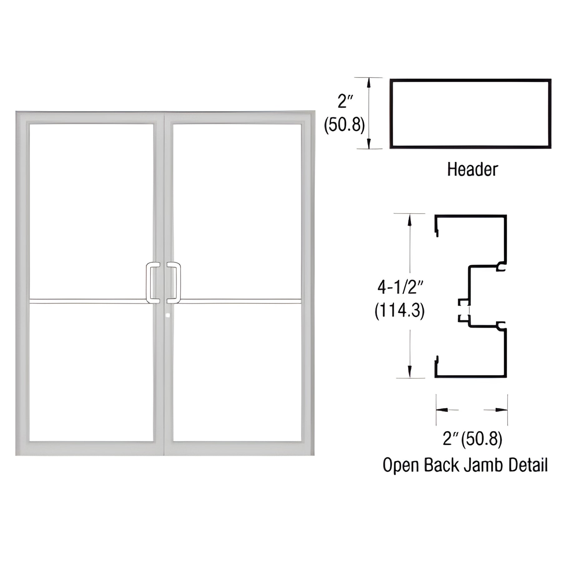 CRL-U.S. Aluminum Clear Anodized Class 1 Custom Size Series IT451 Open Back Offset Pivot Up and Over Door Frame Complete (2F)