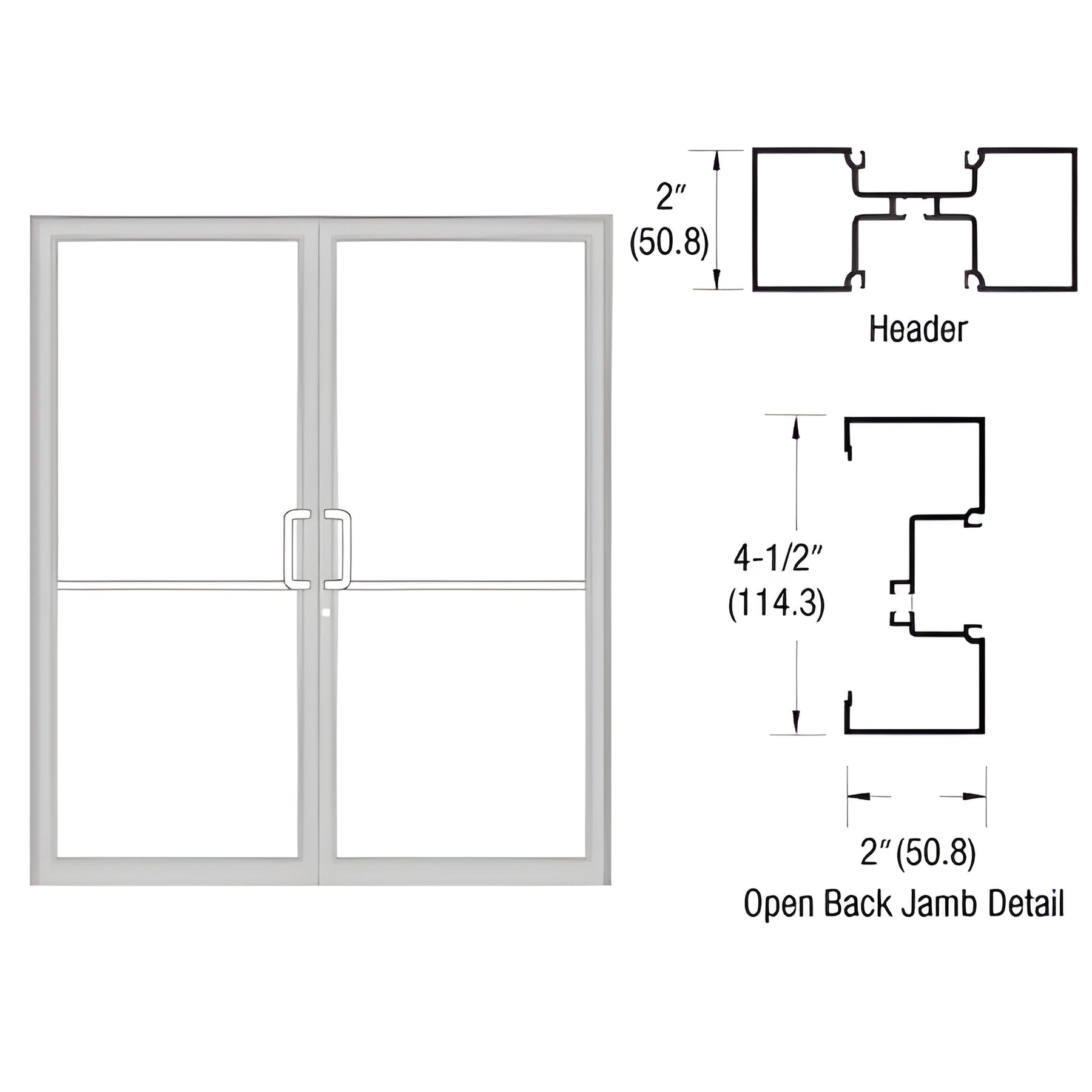 CRL-U.S. Aluminum Clear Anodized Class 1 Custom Size Series IT451 Open Back Butt Hinge Up and Over Frame Complete (2F)