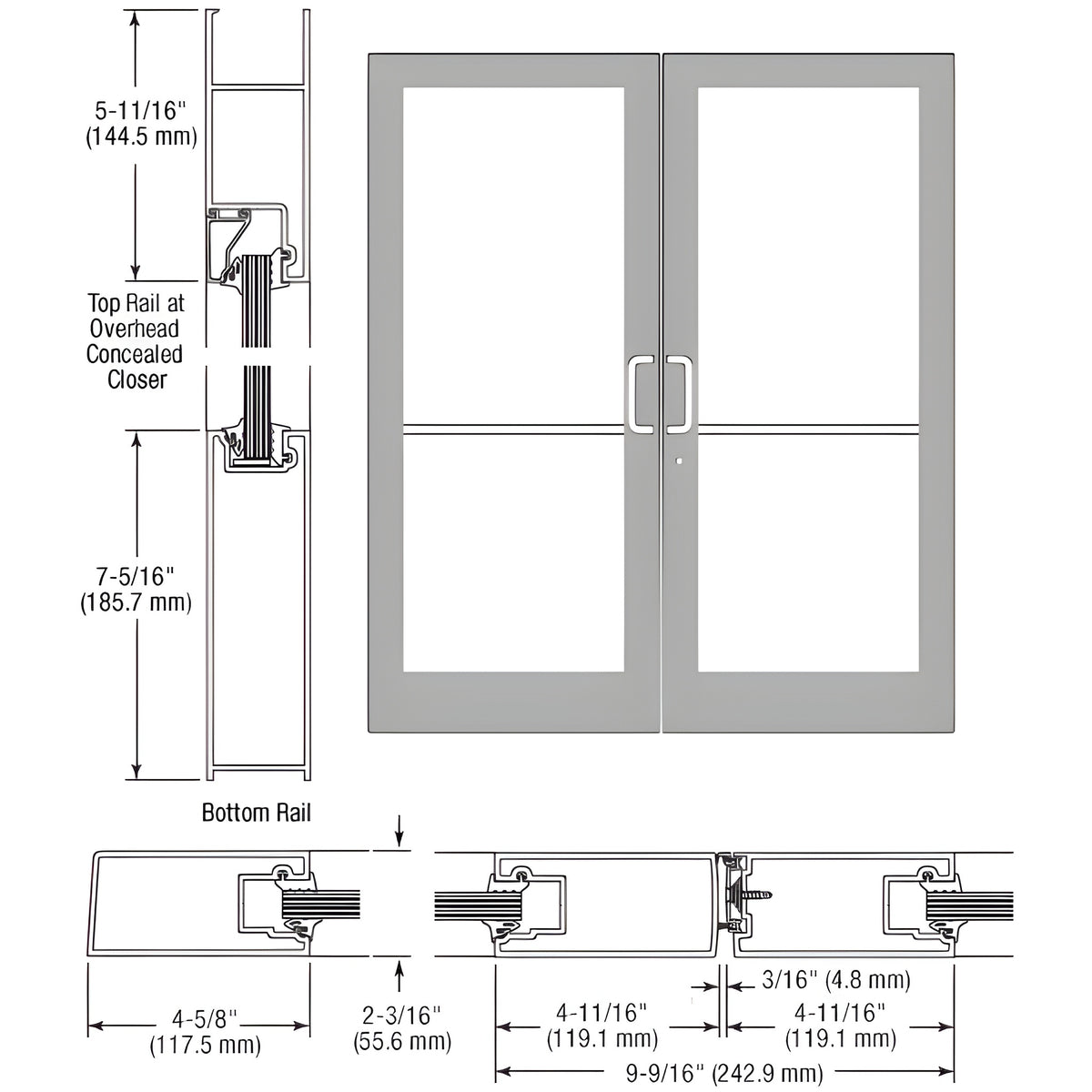 CRL-U.S. Aluminum Clear Anodized Class 1 IG500 Series Custom Pair StormFront™ Geared Hinged Entrance for Concealed Overhead Closer