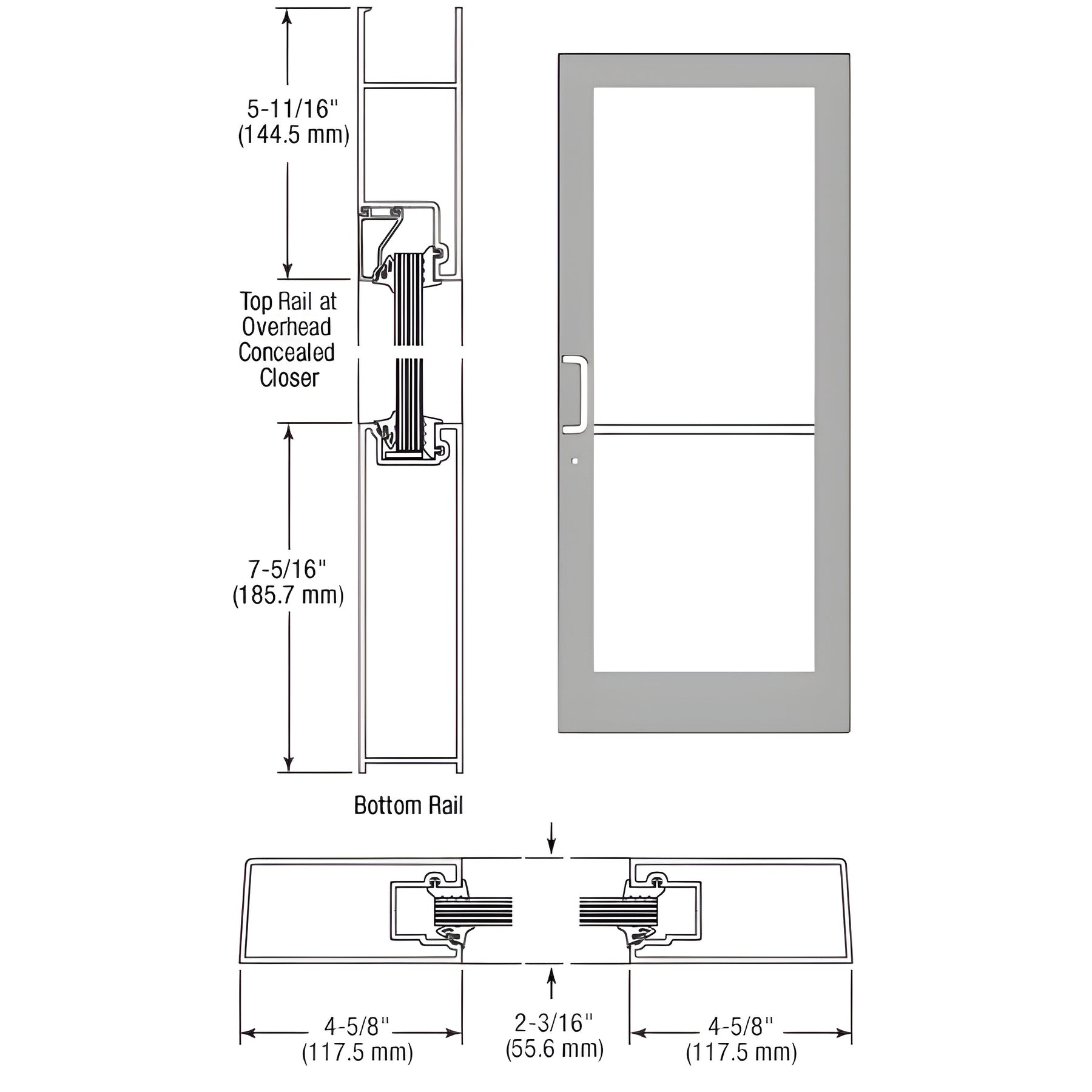 CRL-U.S. Aluminum Clear Anodized Class 1 IG500 Series Custom Single StormFront™ Butt Hinged Entrance for Overhead Concealed Closer