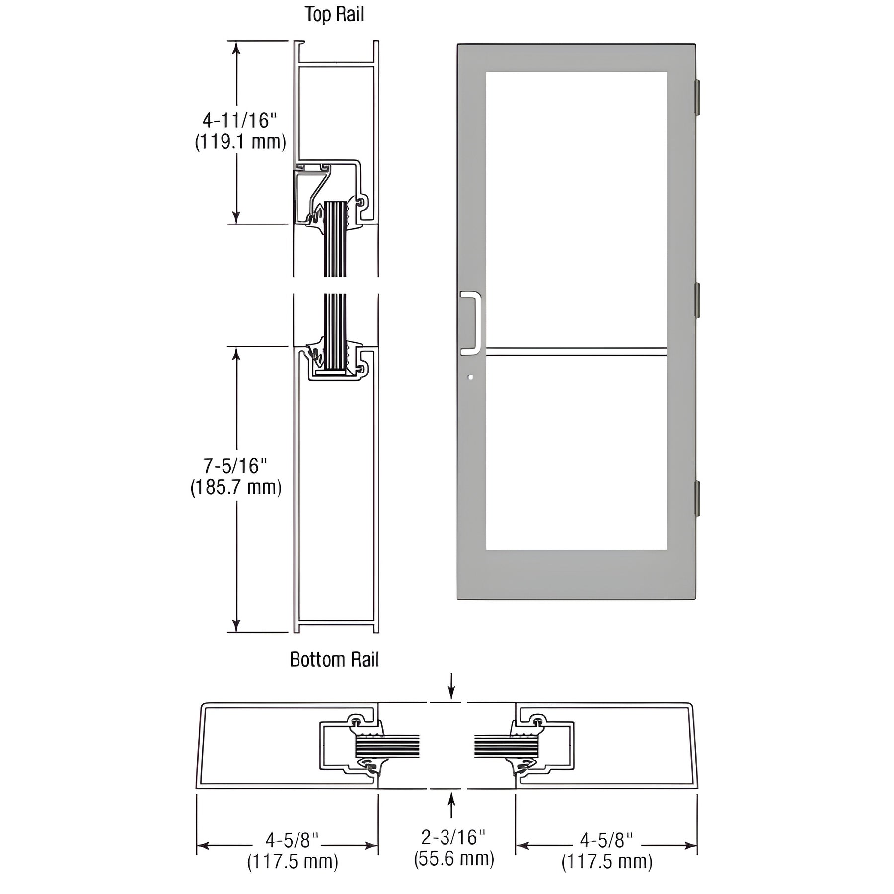 CRL-U.S. Aluminum Clear Anodized Class 1 IG500 Series Custom Single StormFront™ Butt Hinged Entrance Door for Surface Mount Door Closer