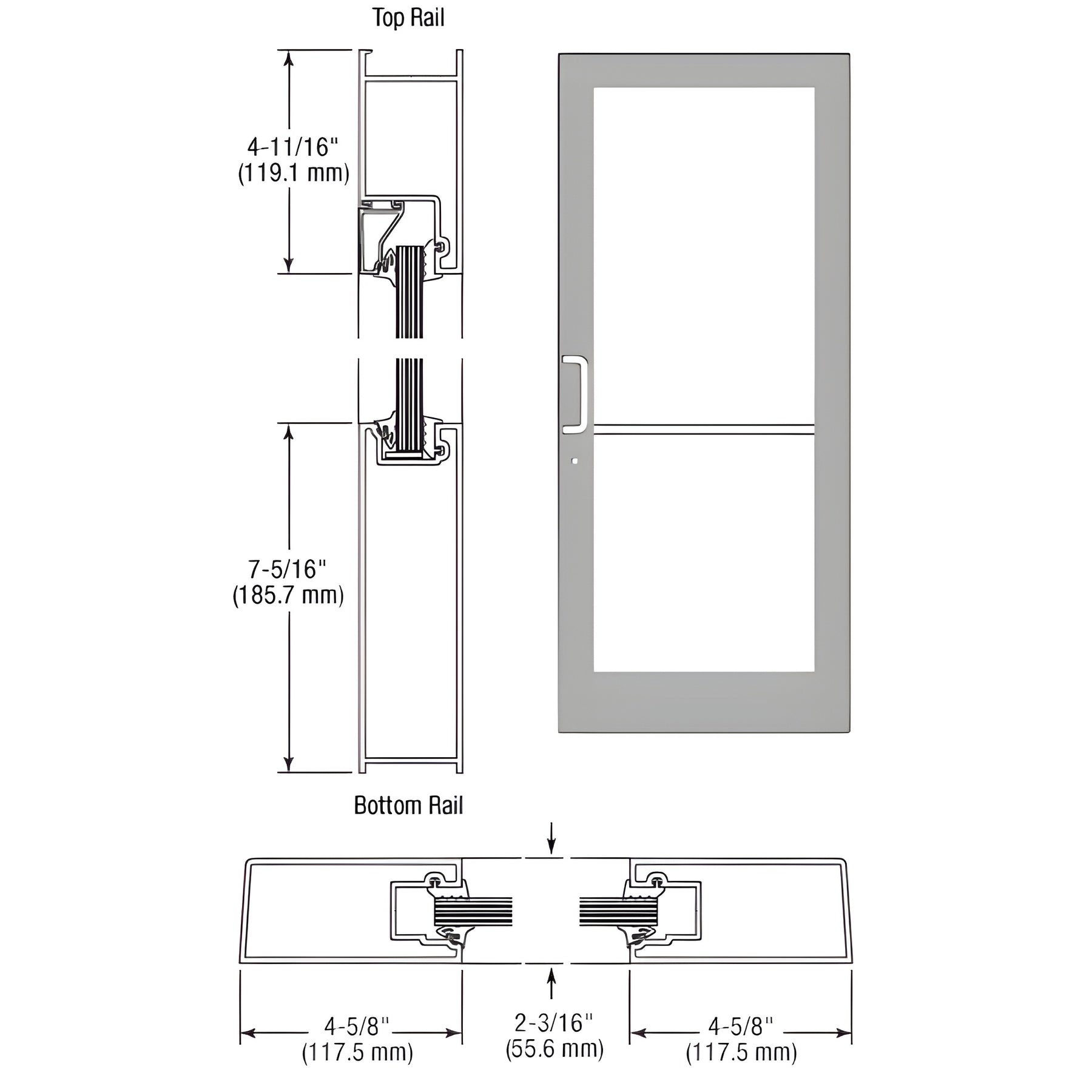 CRL-U.S. Aluminum Clear Anodized Class 1 IG500 Series Custom Single StormFront™ Geared Hinged Entrance for Surface Closer