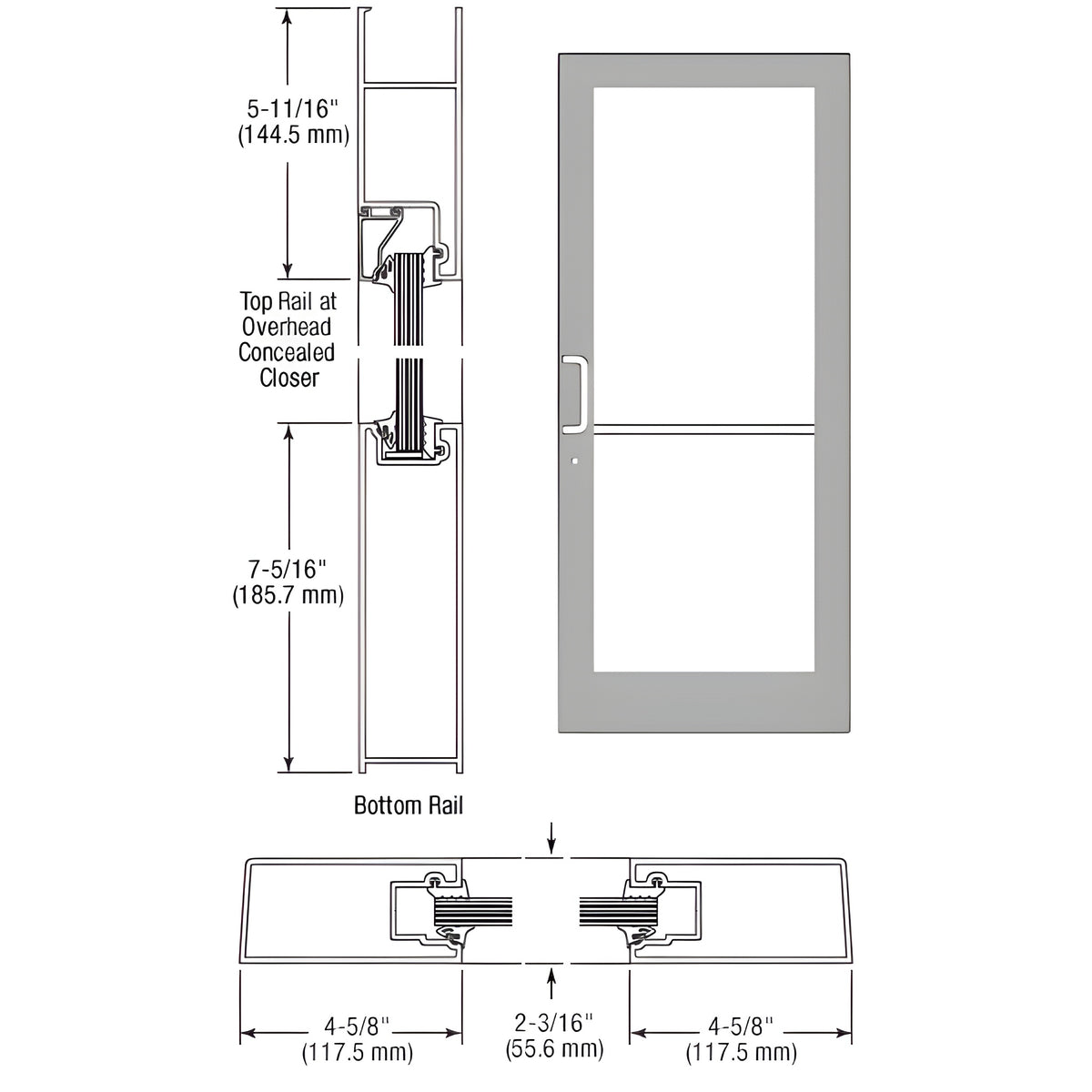 CRL-U.S. Aluminum Clear Anodized Class 1 IG500 Series Custom Single StormFront™ Geared Hinged Entrance for Concealed Overhead Closer
