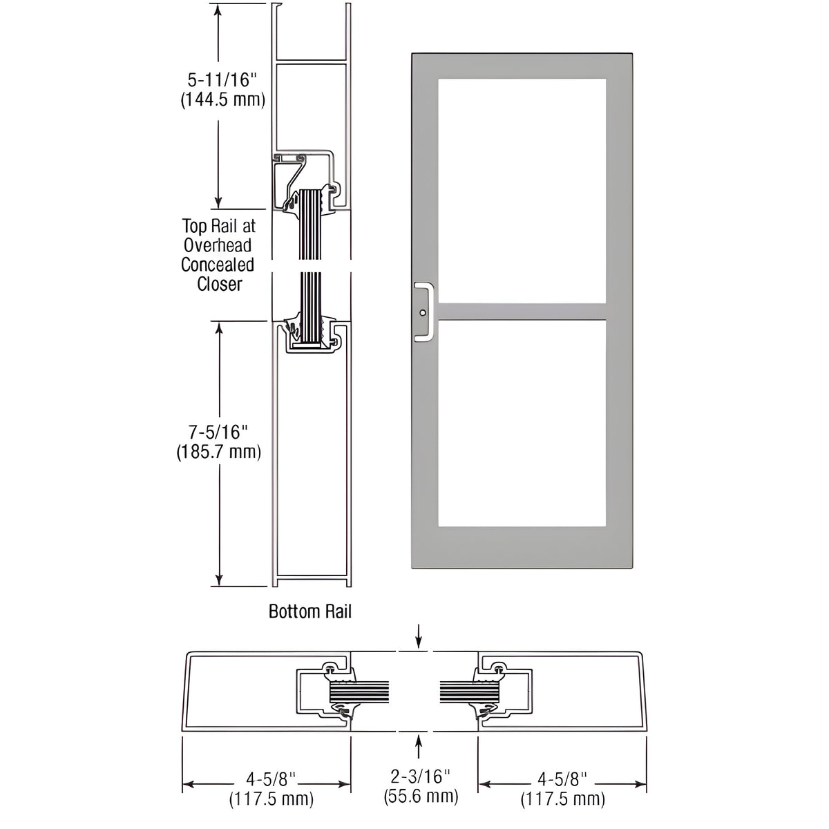 CRL-U.S. Aluminum Clear Anodized Class 1 IG500 Series Custom Single StormFront™ Butt Hinged Entrance for Panic and Overhead Concealed Closer