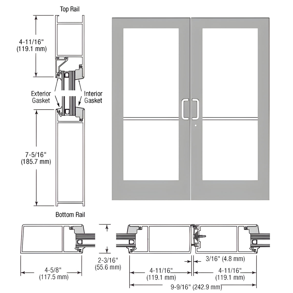 CRL-U.S. Aluminum Clear Anodized Class 1 IG600 Hurricane Series Custom Pair 72" x 84" Butt Hinge Entrance Door