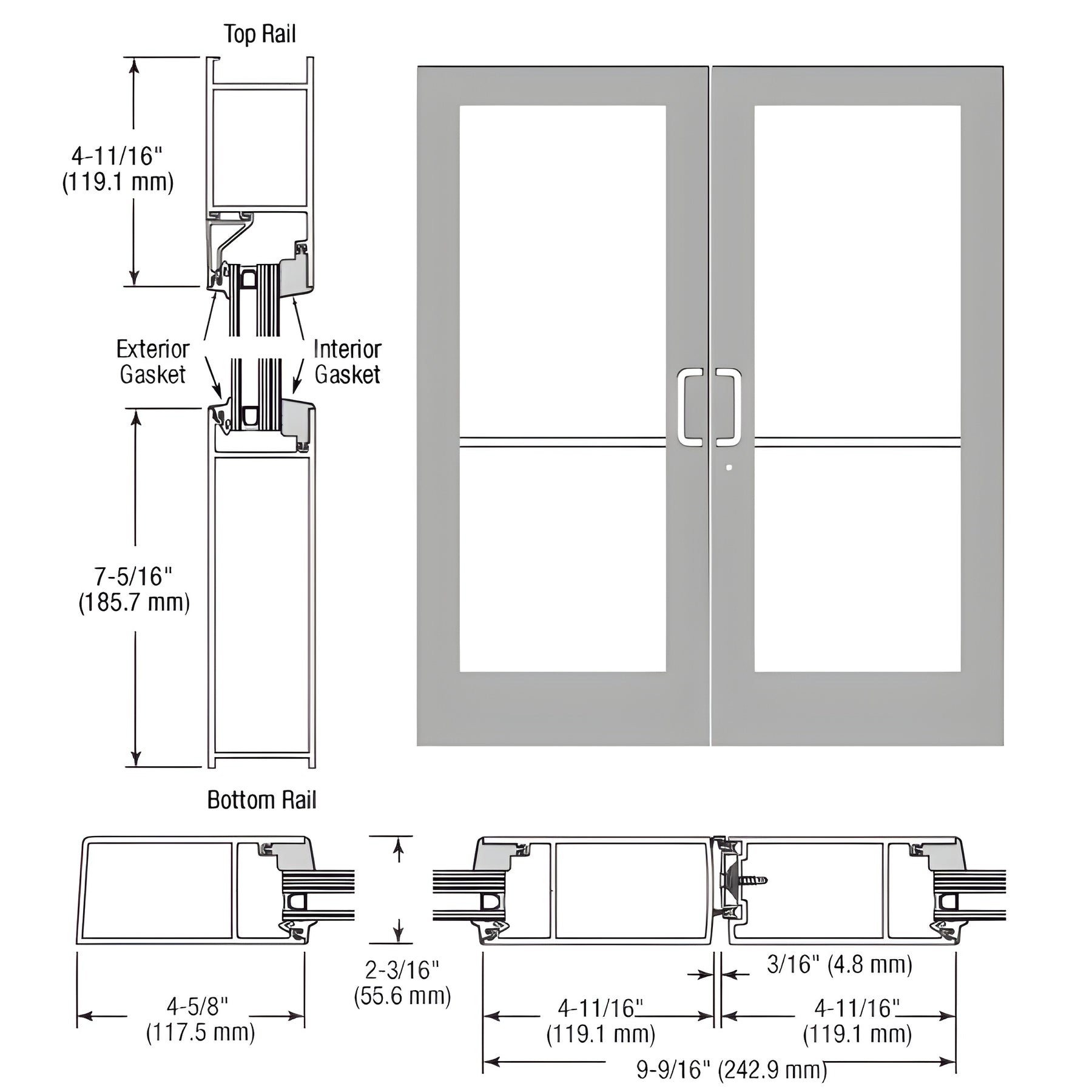 CRL-U.S. Aluminum Clear Anodized Class 1 IG600 Hurricane Series Custom Pair 72" x 84" Butt Hinge Entrance Door